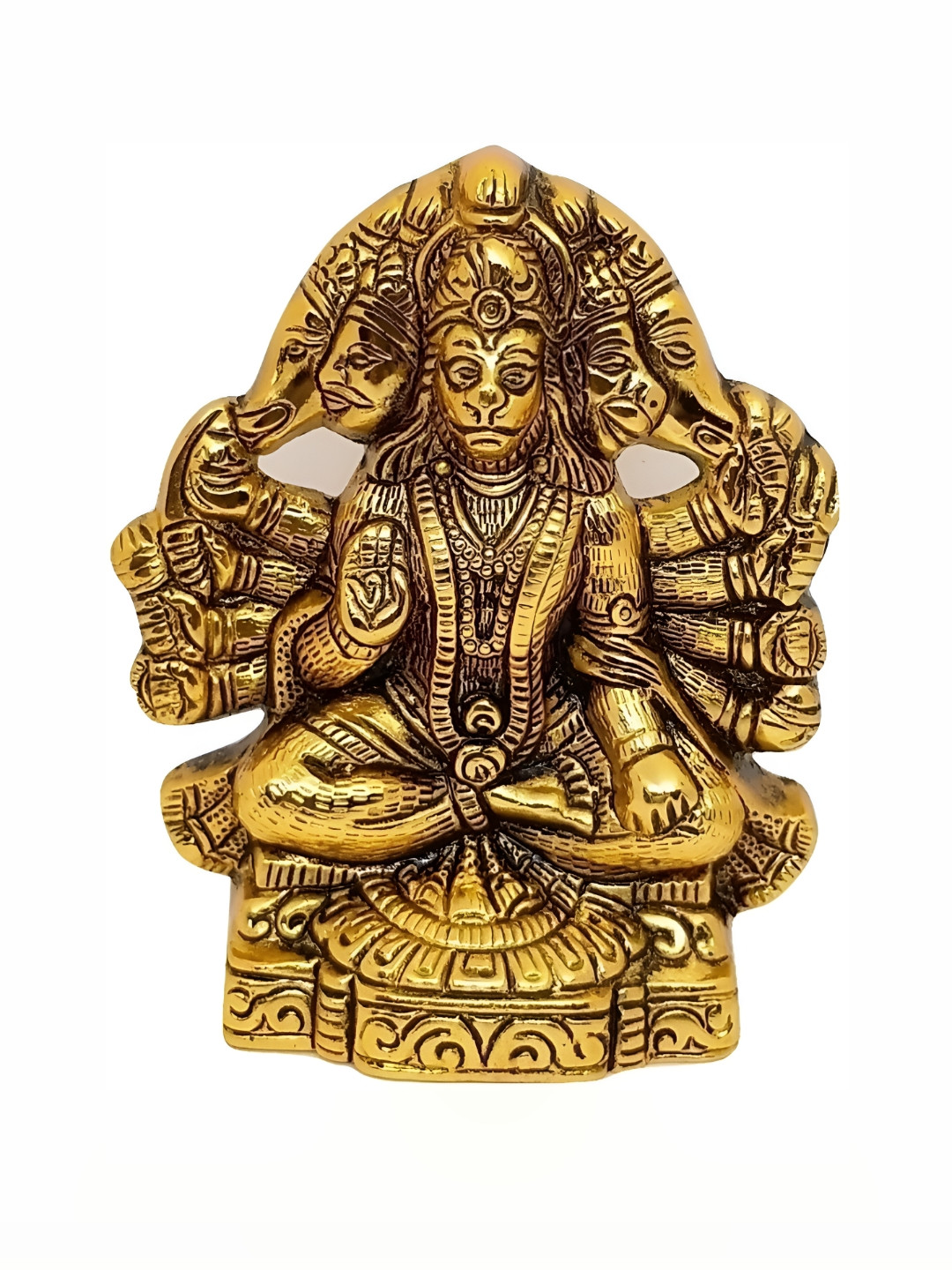 Navyaksh Panchmukhi Hanuman Gold Metal Metallic Prayer Room Medium Showpiece - 3.1 Inches