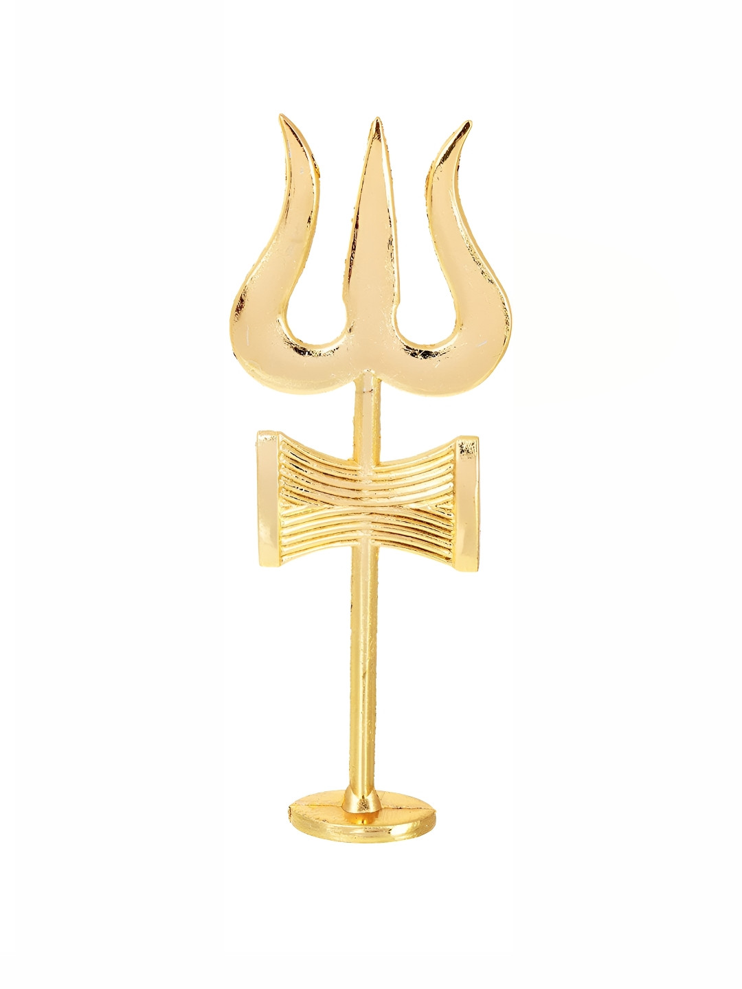 Navyaksh Trident Trishul Damru on Stand Gold Brass Metallic Prayer Room Small Showpiece - 3.1 Inches