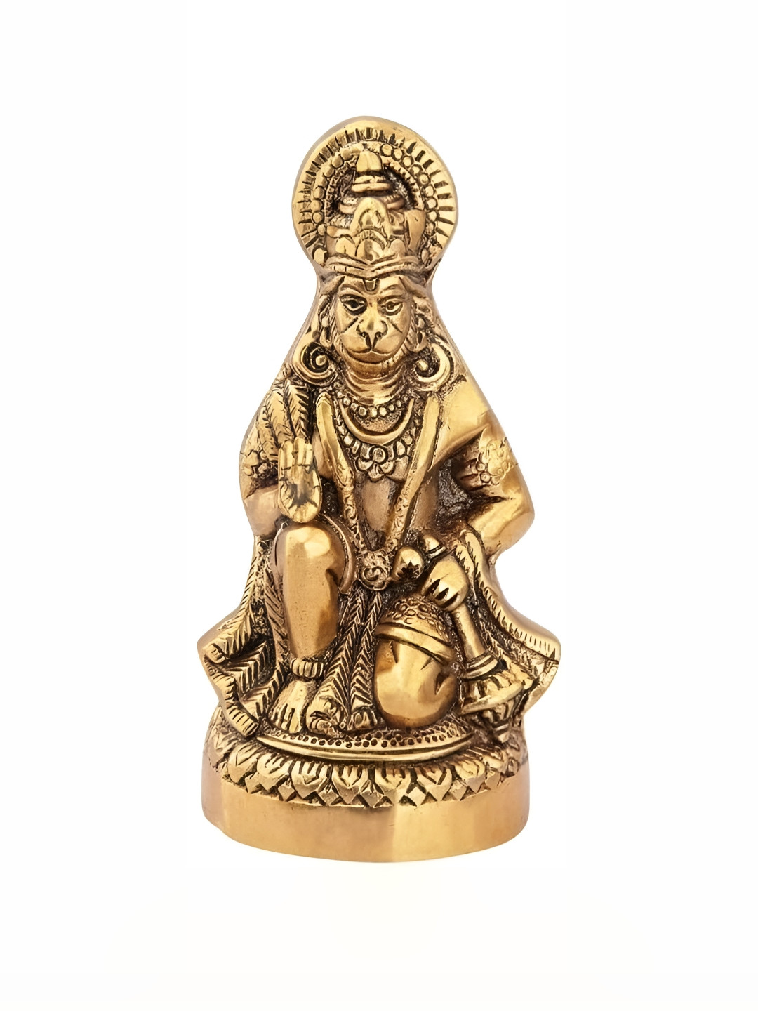Navyaksh Hanuman Gold Metal Metallic Prayer Room Small Showpiece - 6.5 Inches