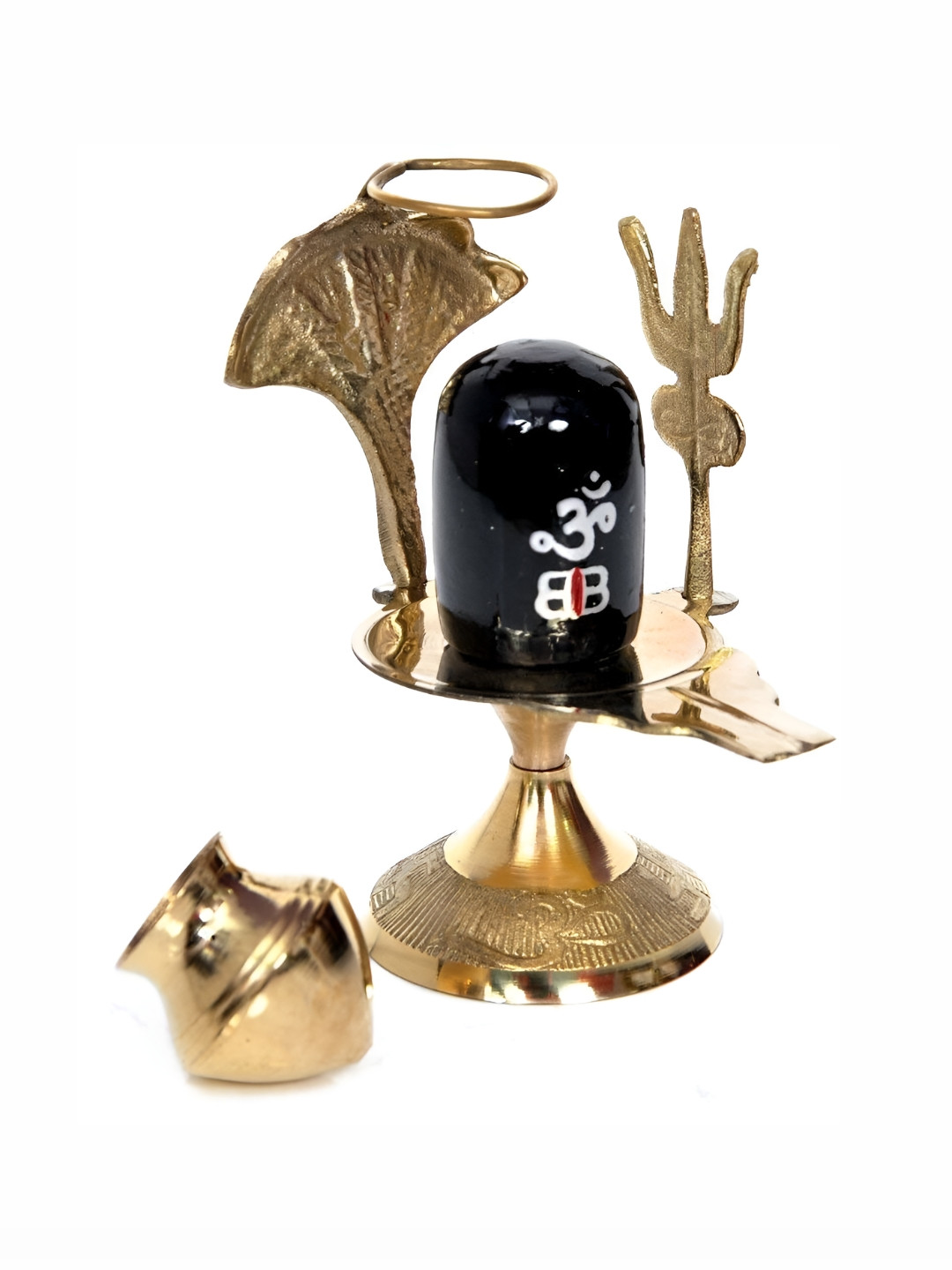 Navyaksh Shiva Lingam Abhishek Patra with Trishul and Nag Black Brass Metallic Prayer Room Set of 3 Small Showpieces - 3.1 Inches