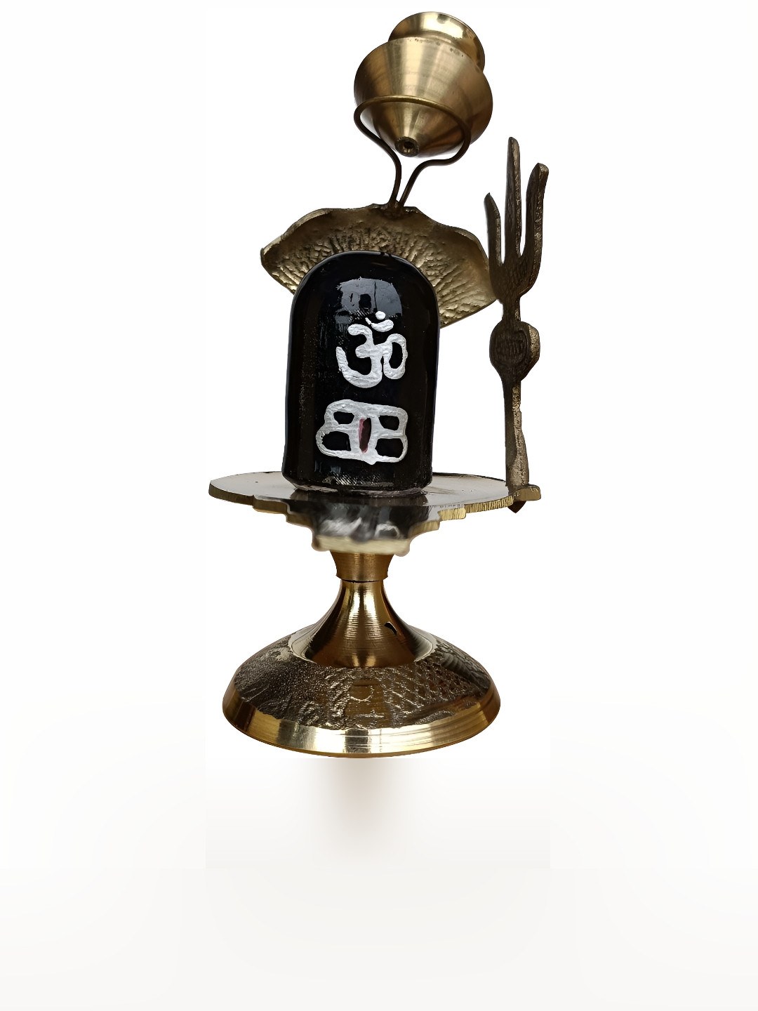Navyaksh Shiva Lingam with Abhishek Patra and Trishul, Nag Metallic Brass Prayer Room Set of 3 Medium Showpieces - 4.3 Inches
