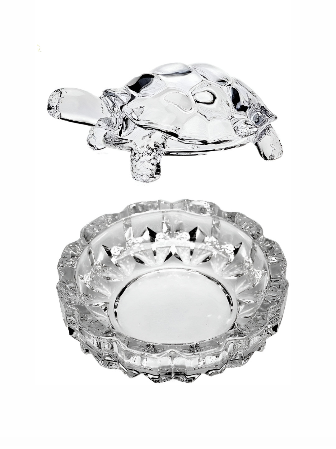 Navyaksh Turtle Plate Transparent Crystal Glossy Living Room Set of 2 Tiny Showpieces - 4.3 Inches