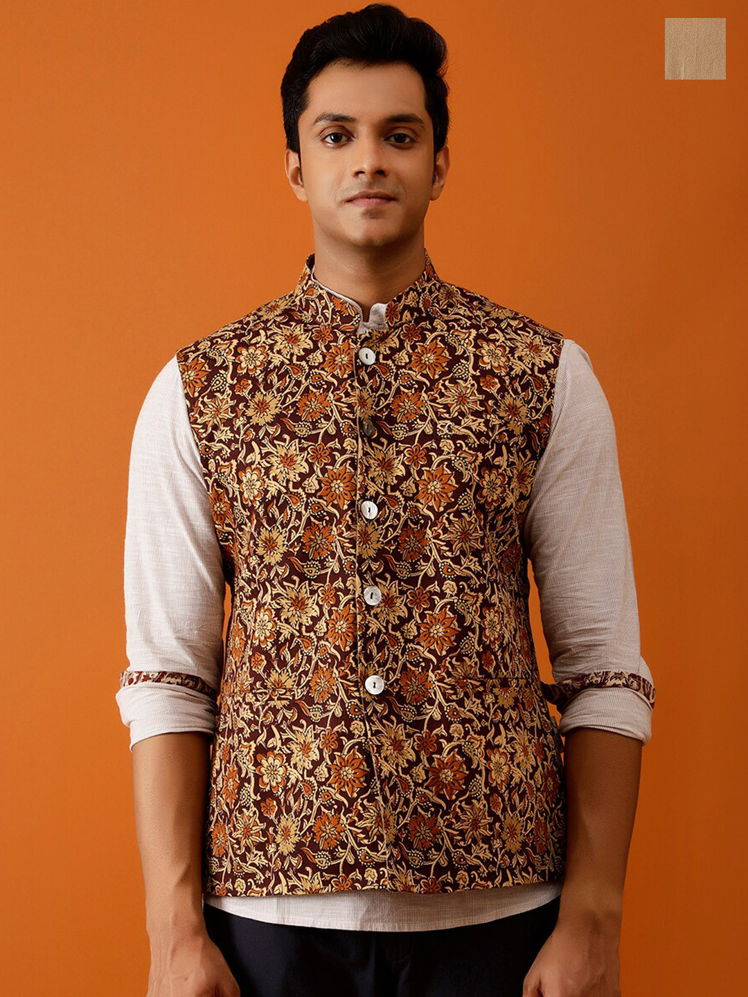 Streaks & Crosses Printed Pure Cotton Reversible Nehru Jackets