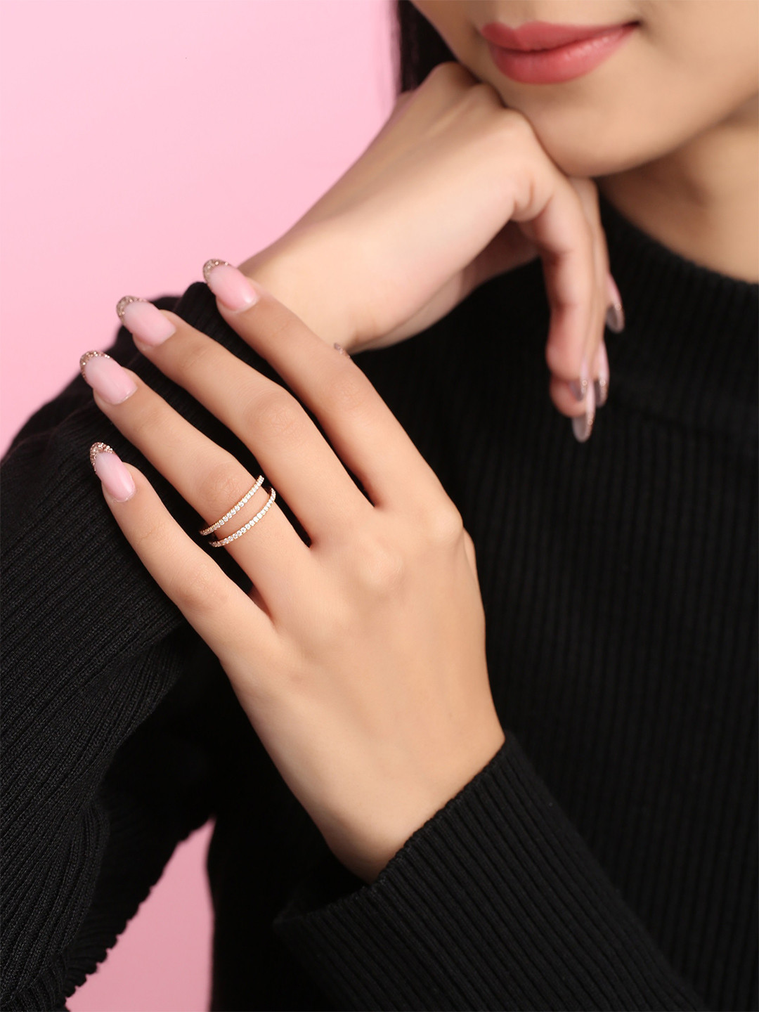 Kicky And Perky 925 Sterling Silver Rose Gold Plated Moissanite Numerical Ring