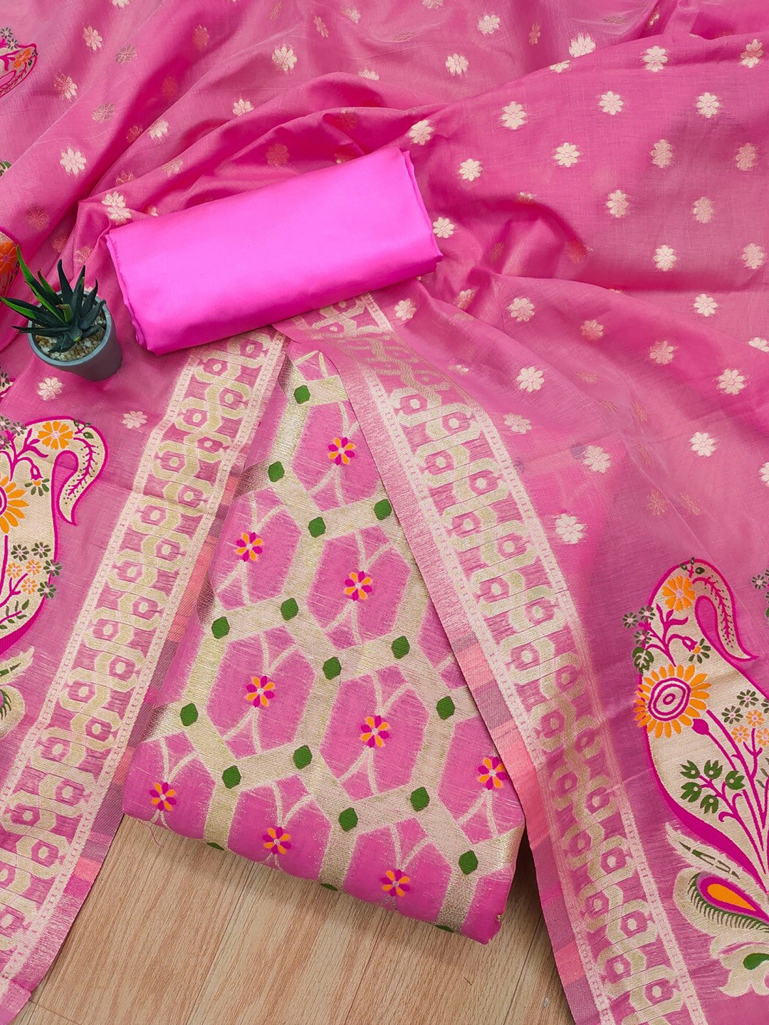 Panzora Woven Design Cotton Silk Unstitched Dress Material