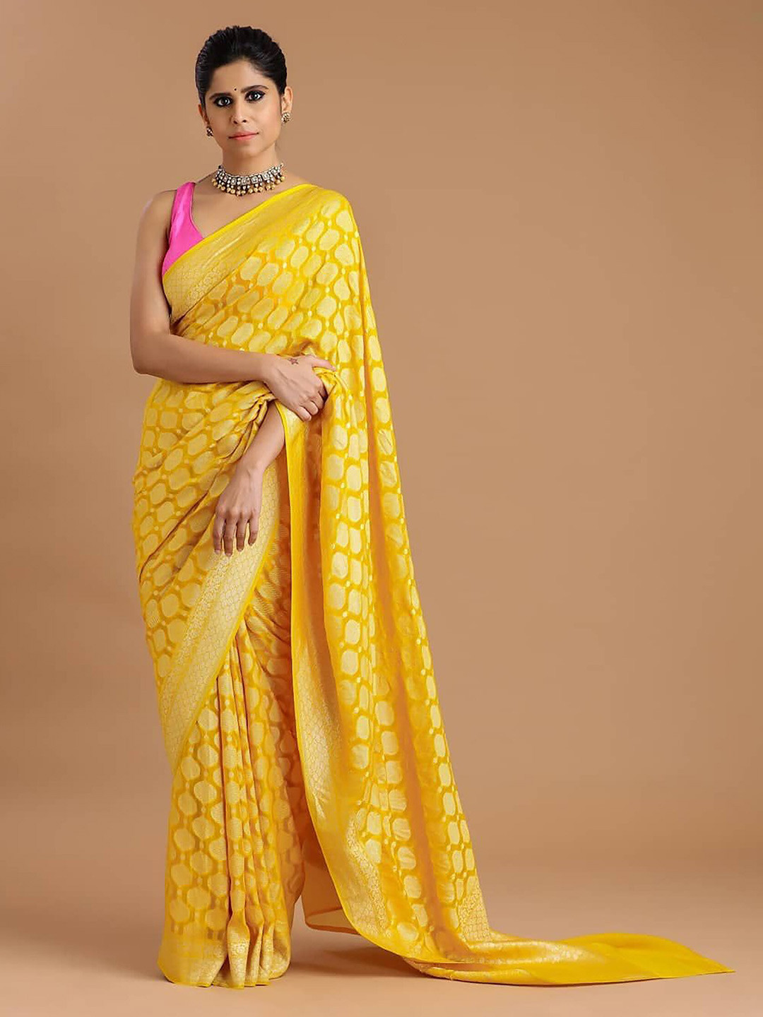 KALINI Geometric Woven Design Zari Saree Banarasi Saree