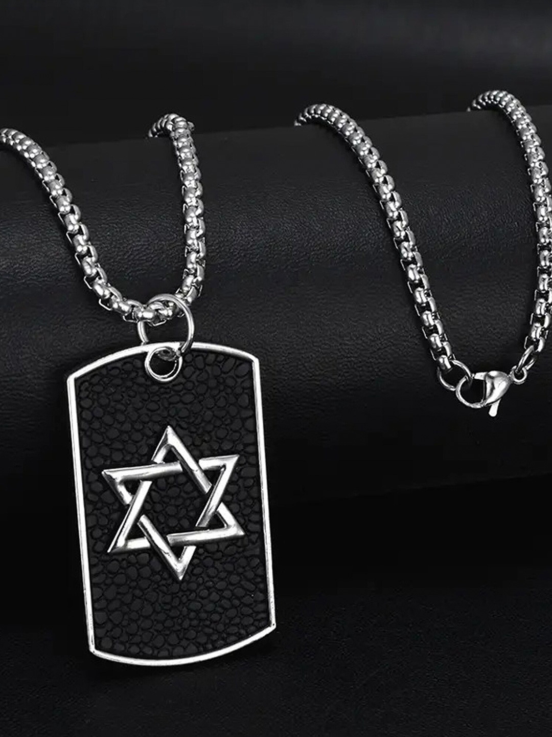 Fashion Frill Men Silver-Plated Stainless Steel Shield Star Shaped Pendant With Chain