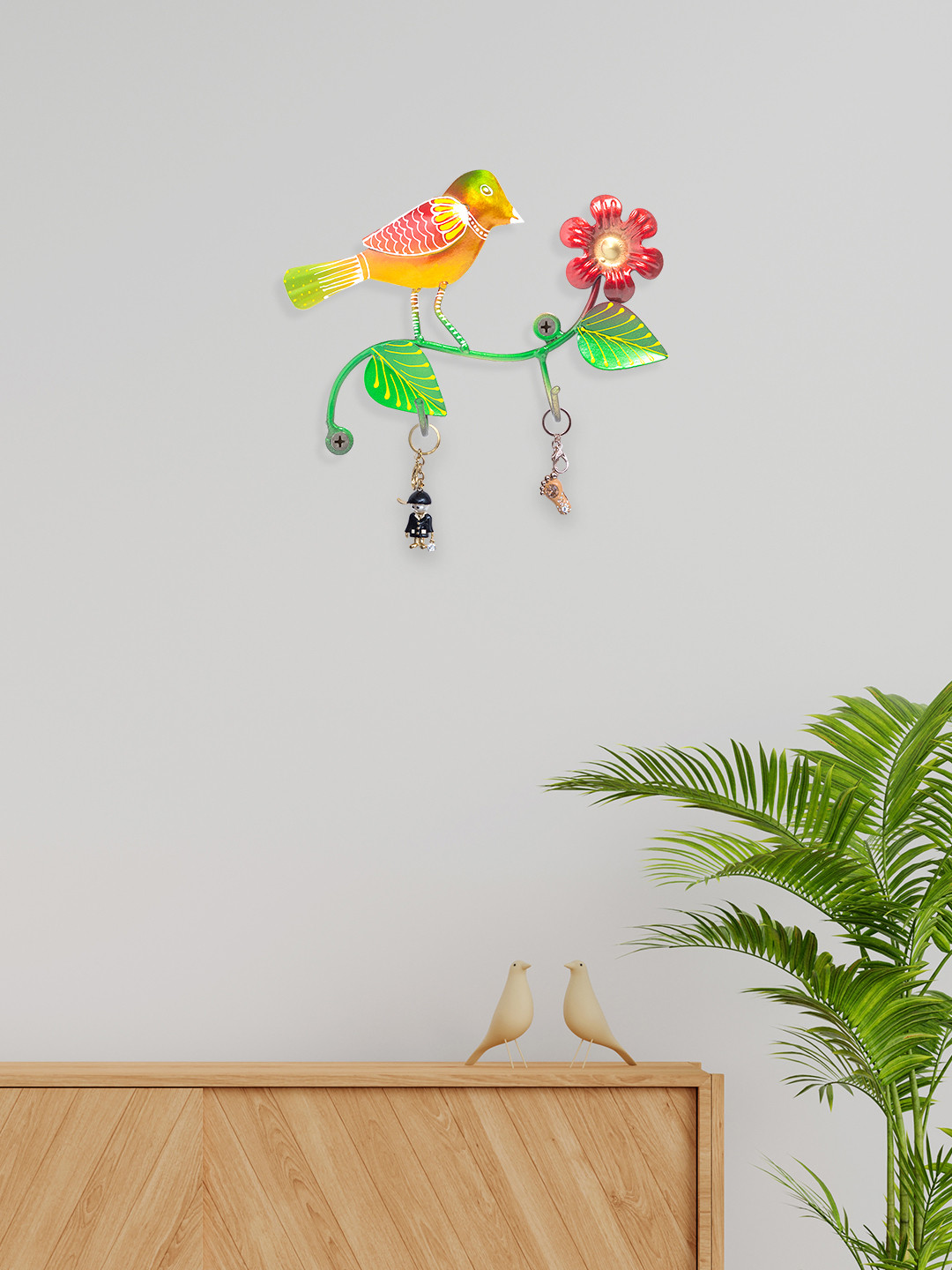 Golden Peacock Red Textured Bird-Shaped Hanging Key Holder