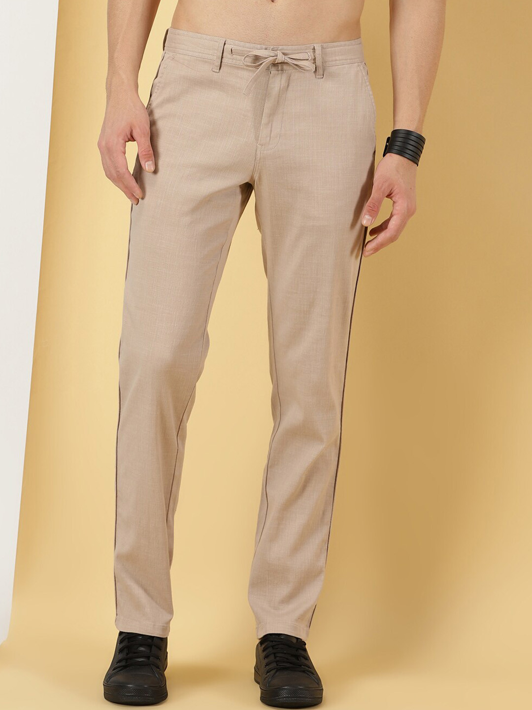 Thomas Scott Men Khaki Smart Linen Cotton Chinos Trousers