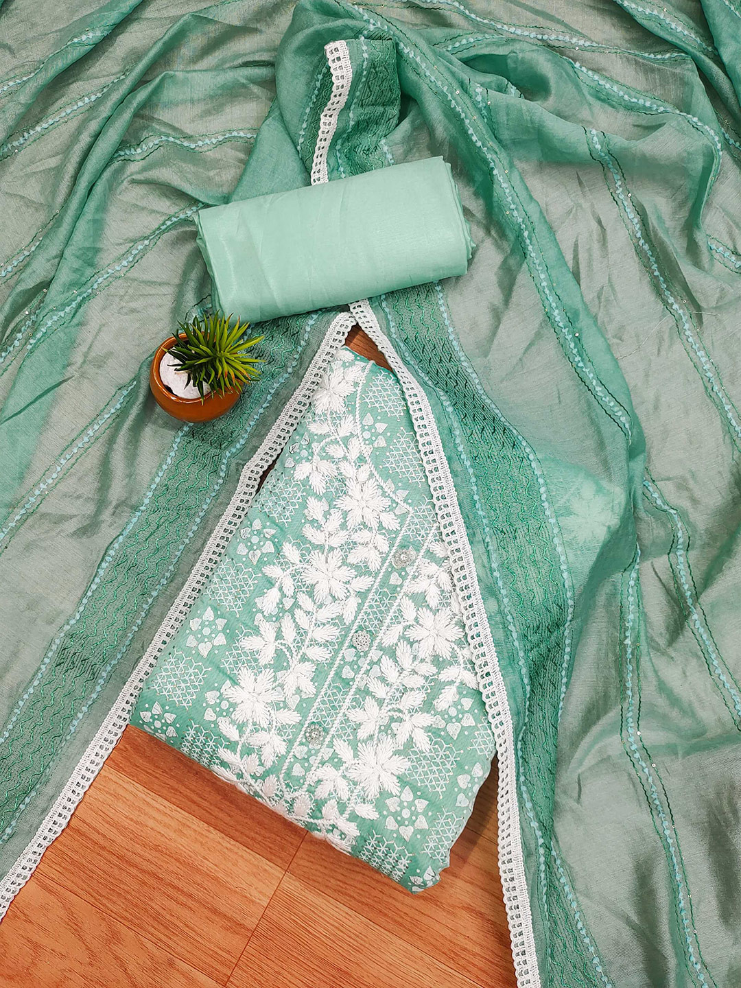 Panzora Floral Embroidered Art Silk Unstitched Dress Material