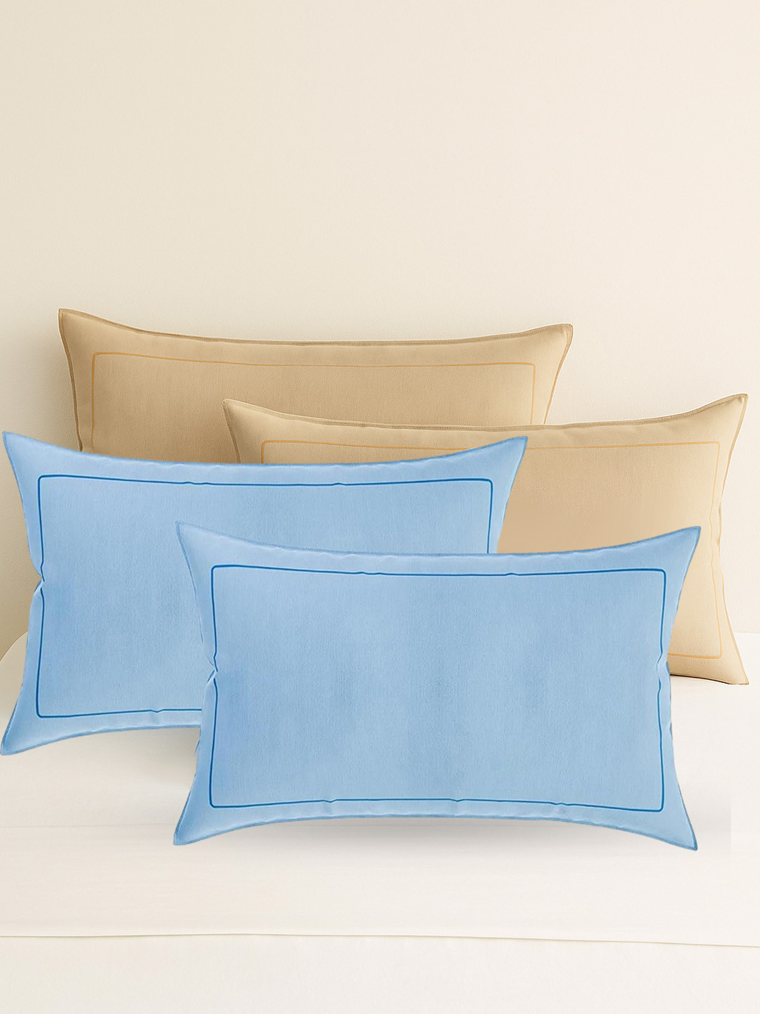 Kuber Industries 4-Pcs Beige & Sky Blue Pillow Covers