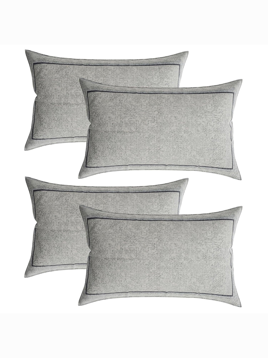 Kuber Industries White & Grey 4 Pieces Abstract Print Cotton Rectangle Pillow Covers