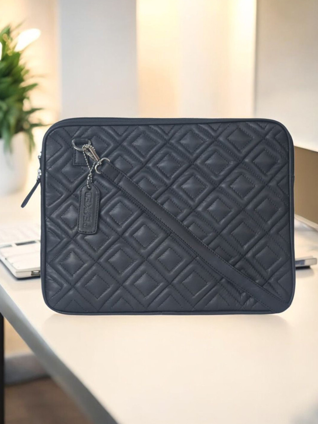 PERKED Unisex Textured Leather Laptop Sleeve Up to 13 inch