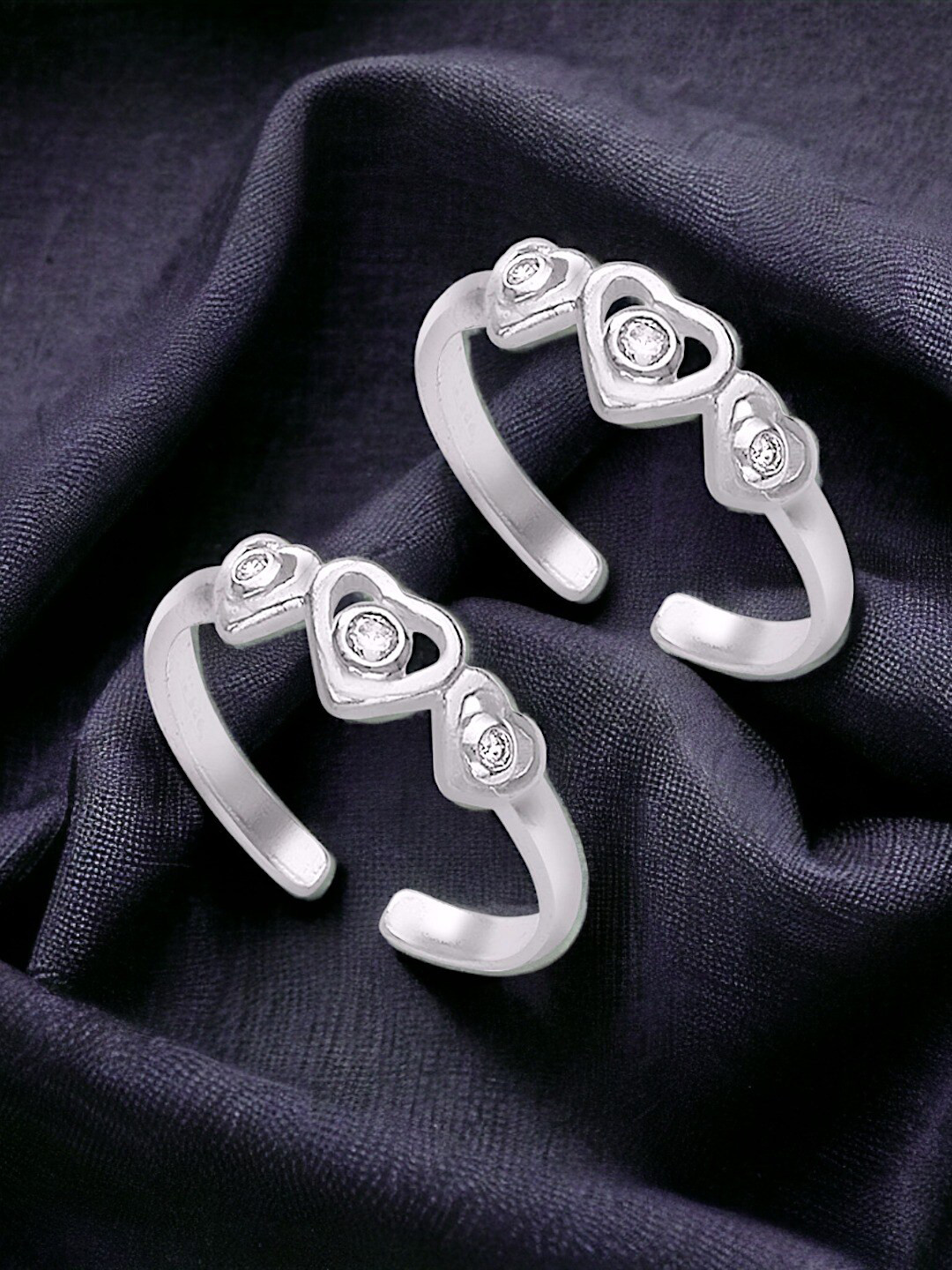 Taraash Silver-Plated CZ Studded Toe Rings