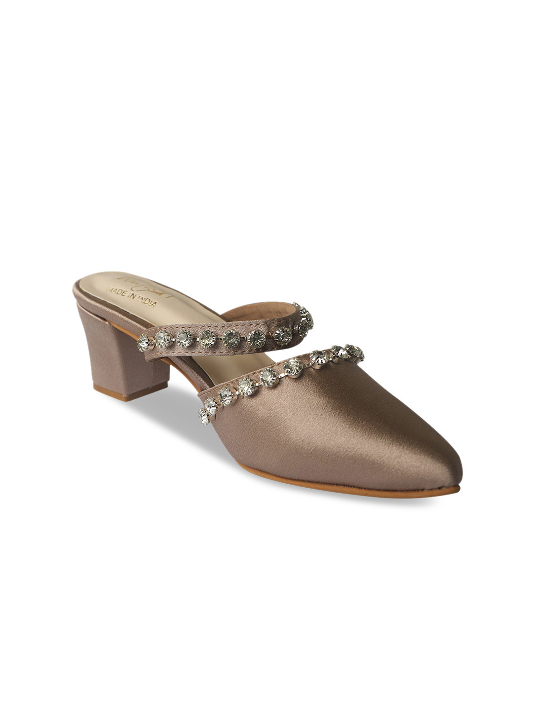 Bowtoes Embellished Pointed Toe Block Heeled Mules