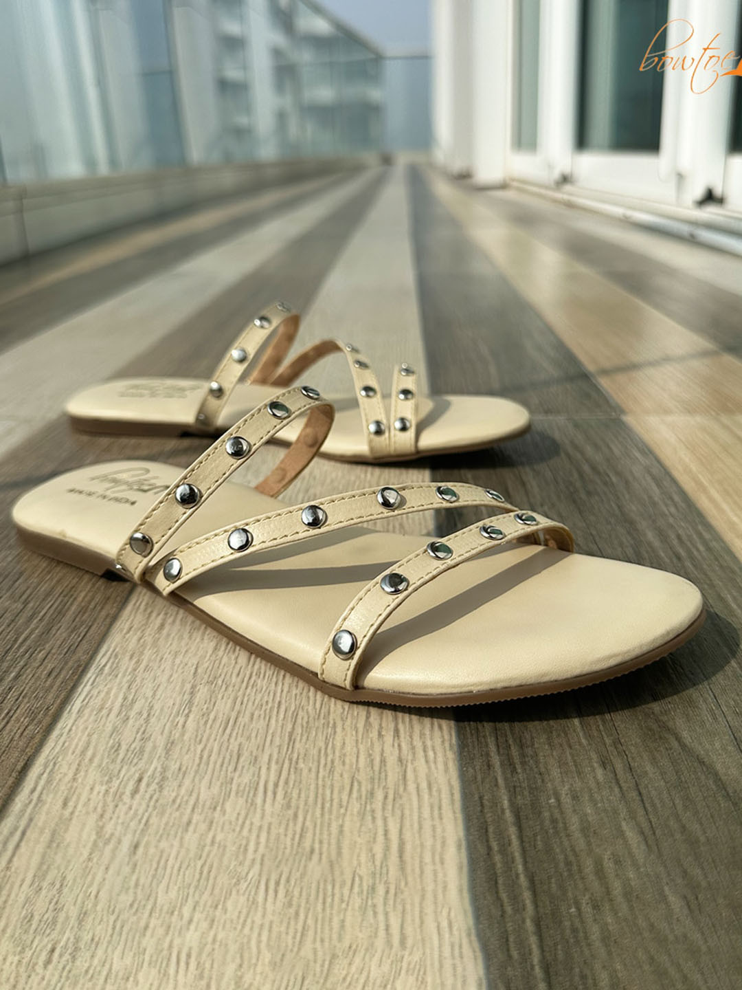 Bowtoes Embellished Open Toe Flats