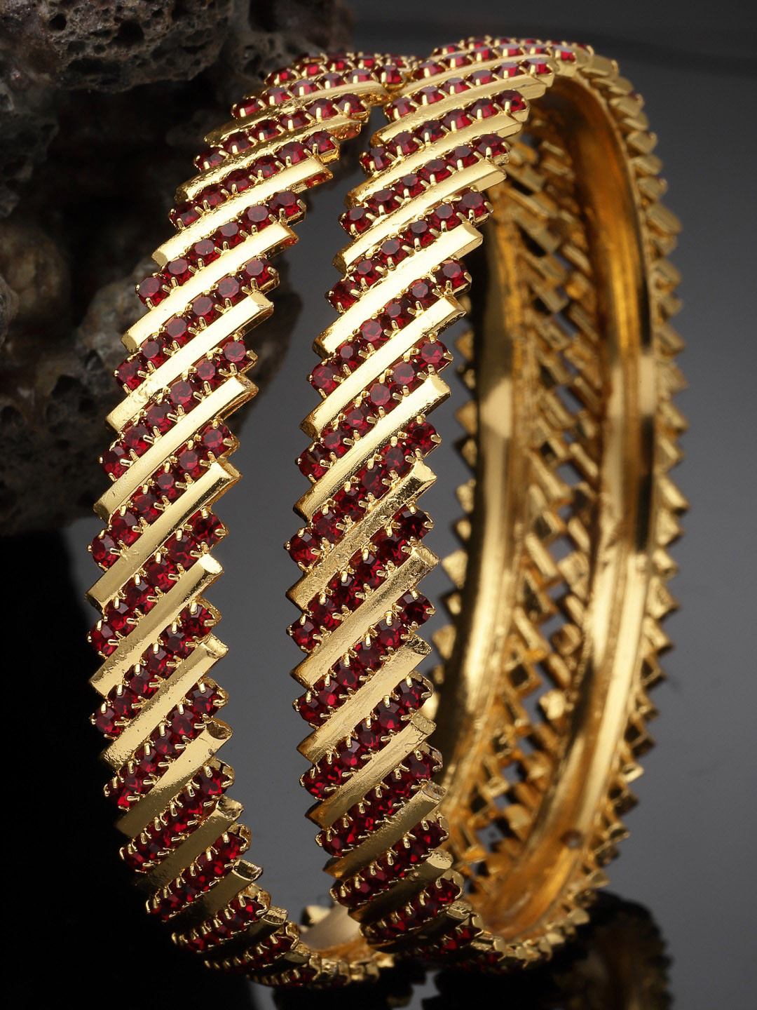 Sukkhi Set Of 2 Gold Tone Plated American Diamond Stones-Studded Bangles