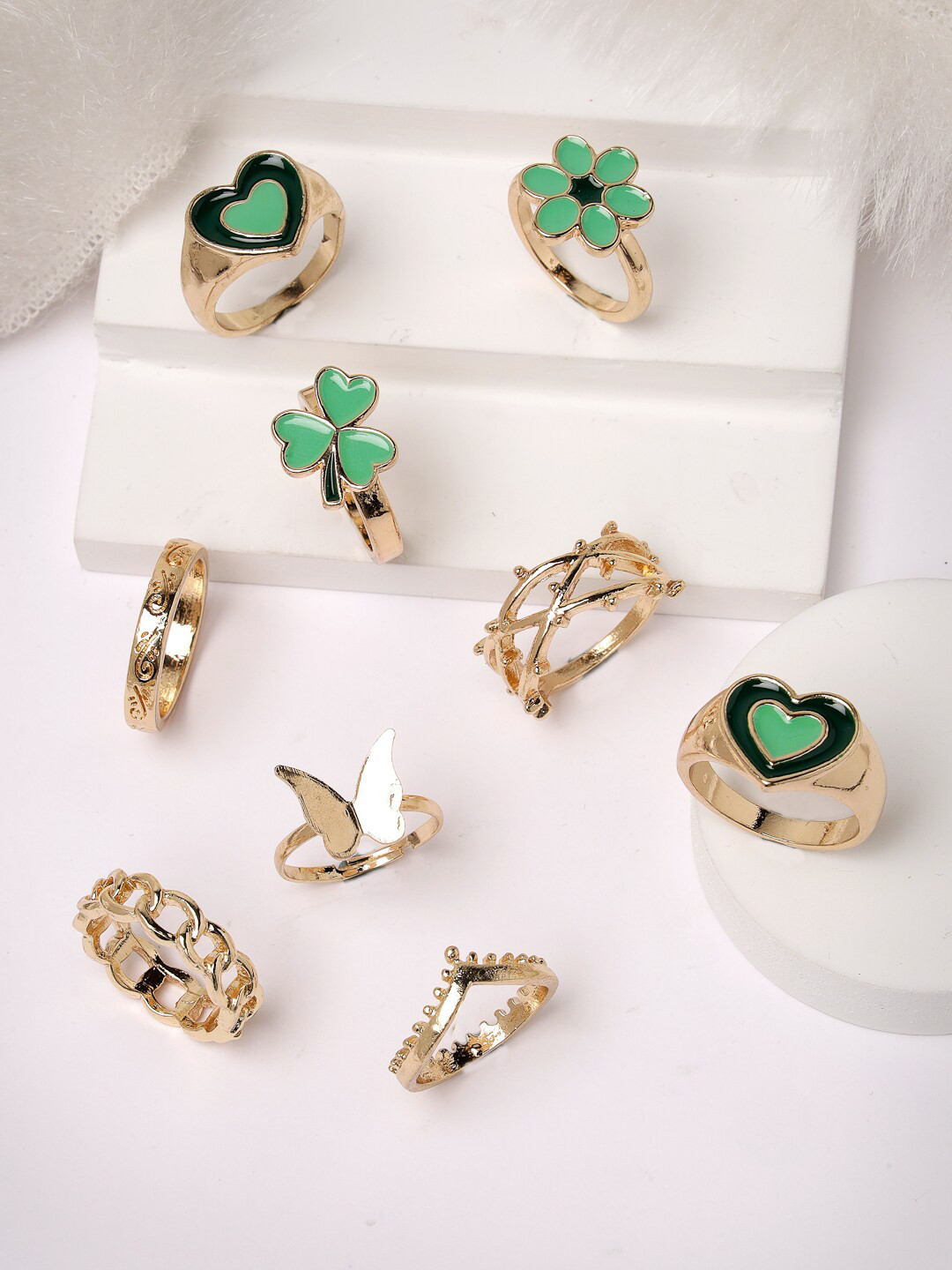 Scintillare By Sukkhi Set Of 8 Rose Gold-Plated Finger Rings