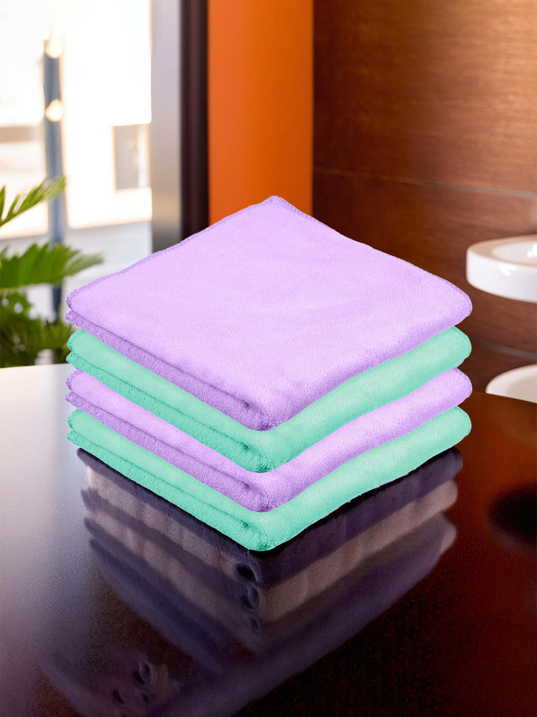 Kuber Industries Purple & Green 4 Pieces Super-Absorbent Microfiber Kitchen Towels