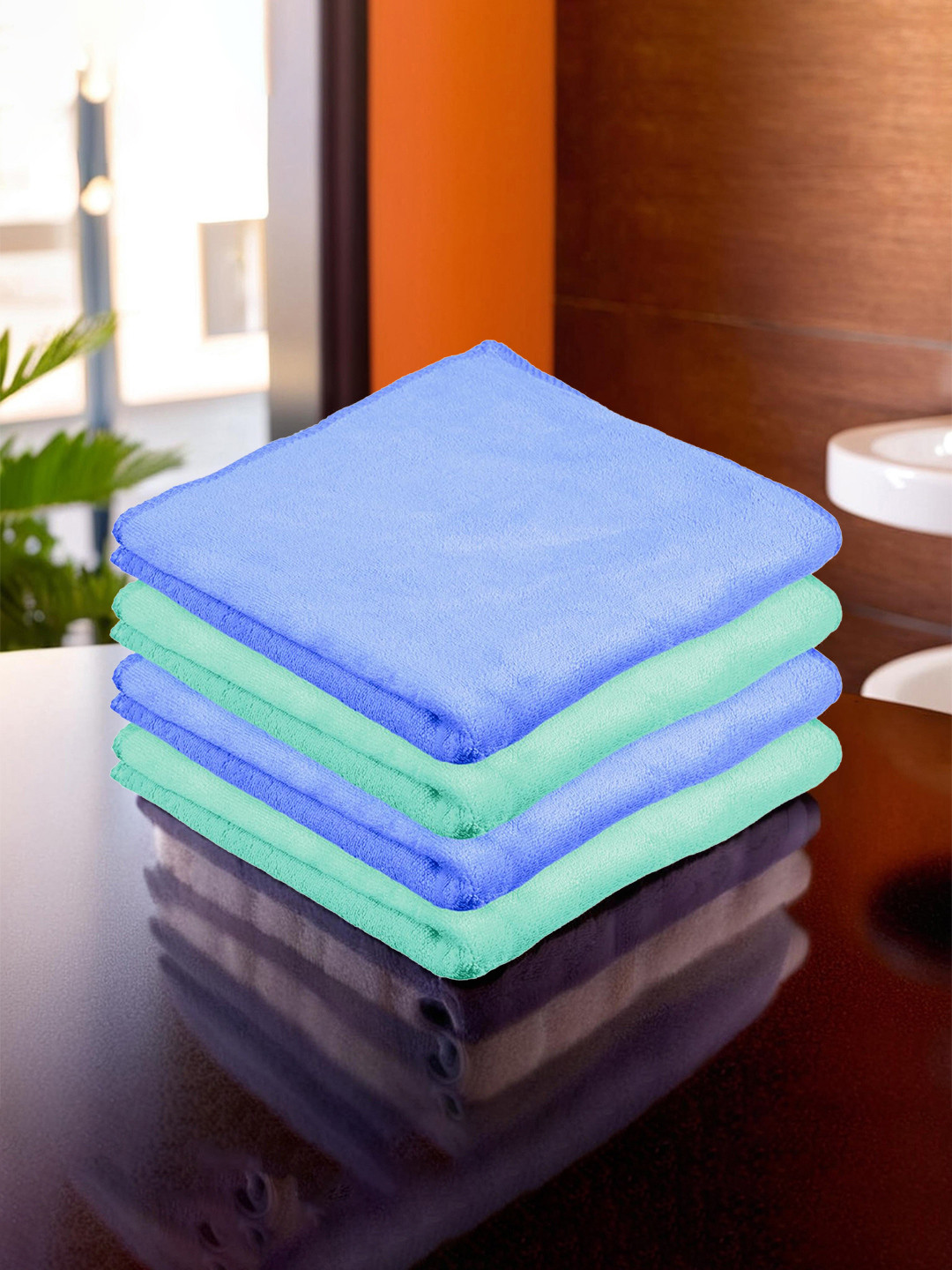 Kuber Industries Green & Blue 4 Pieces Easy Dry Kitchen Towels