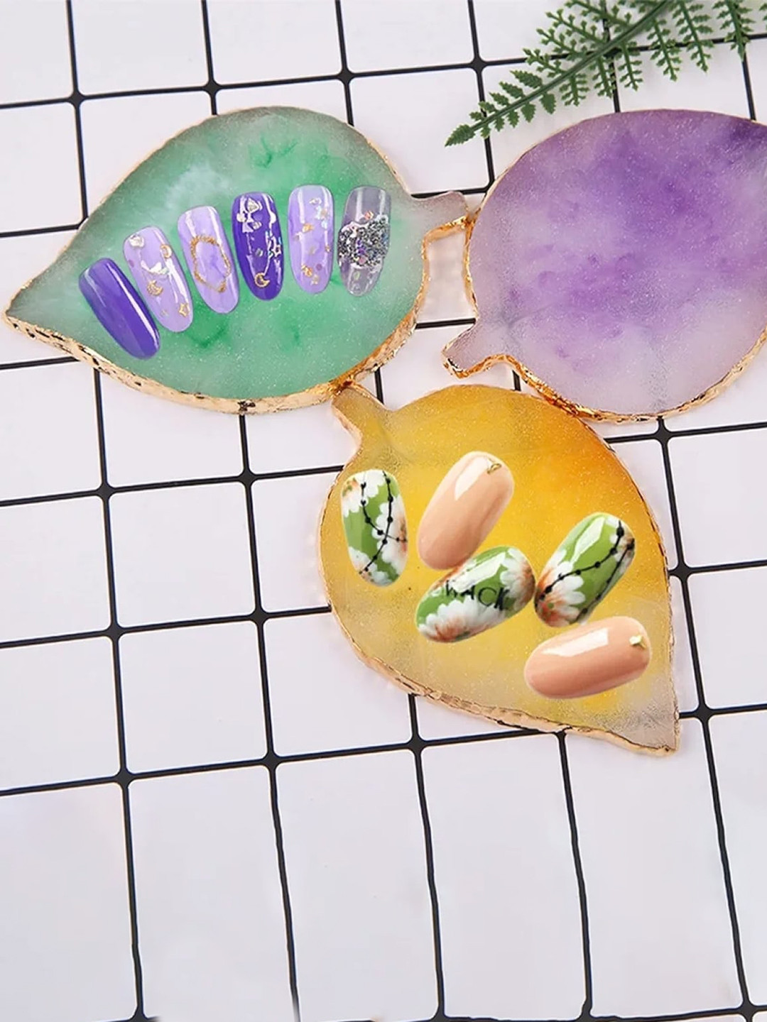 FEELHIGH Leaf Shape Resin Nail Art Painting Palette - Yellow