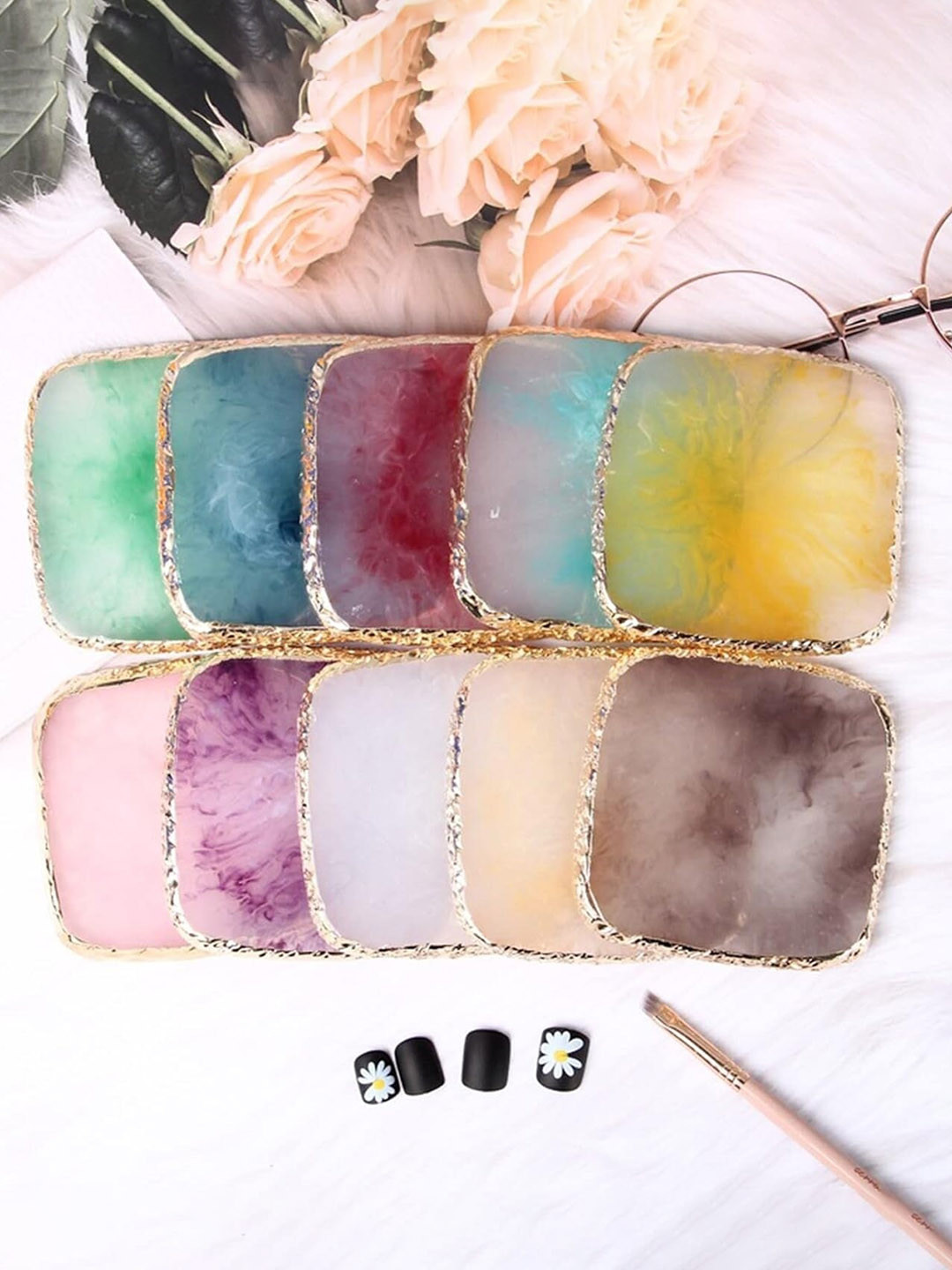 FEELHIGH Square Resin Nail Art Painting Palette - Pink