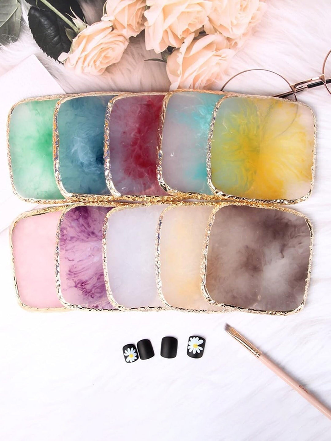 FEELHIGH Square Resin Nail Art Painting Palette - Grey