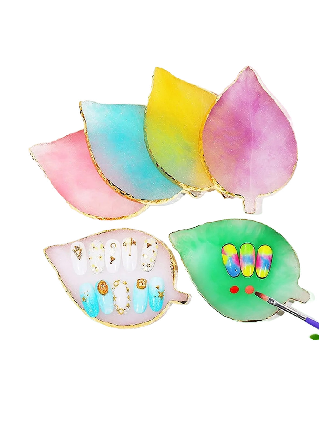 FEELHIGH Leaf Shape Resin Nail Art Painting Palette - Blue