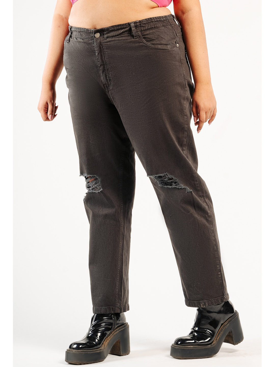 FREAKINS Women Plus Size Mom Fit High-Rise Slash Knee Stretchable Jeans