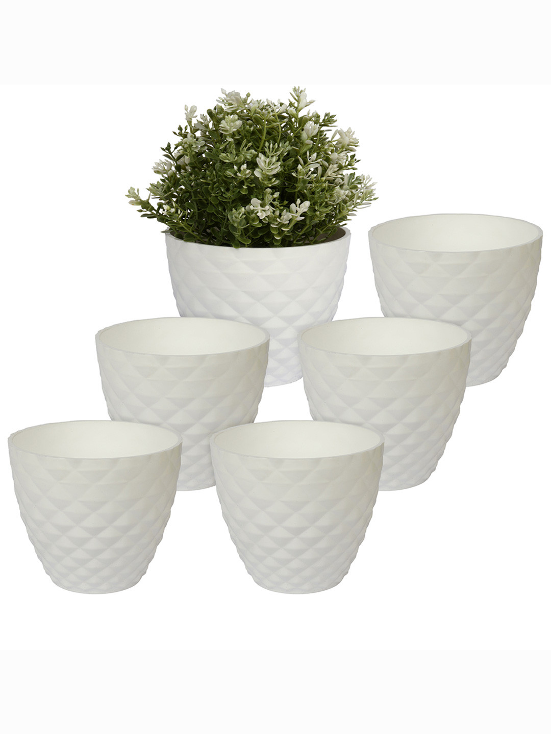 Kuber Industries Set of 6 White Textured Planter
