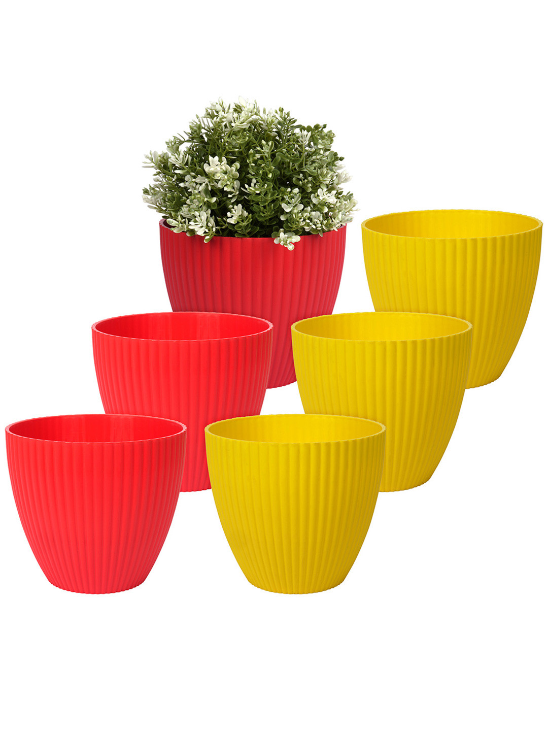 Kuber Industries Set Of 6 Yellow & Red Textured Planter
