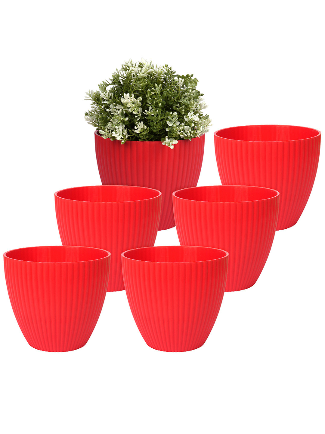 Kuber Industries Red 6 Pcs Non-Hanging Artificial Flower Pots