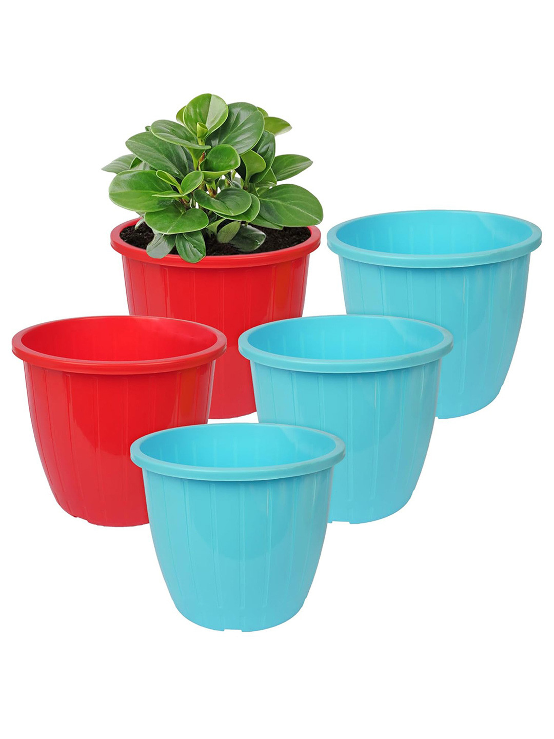 Kuber Industries Red 5 Pcs Indoor & Outdoor Non-Hanging Pots