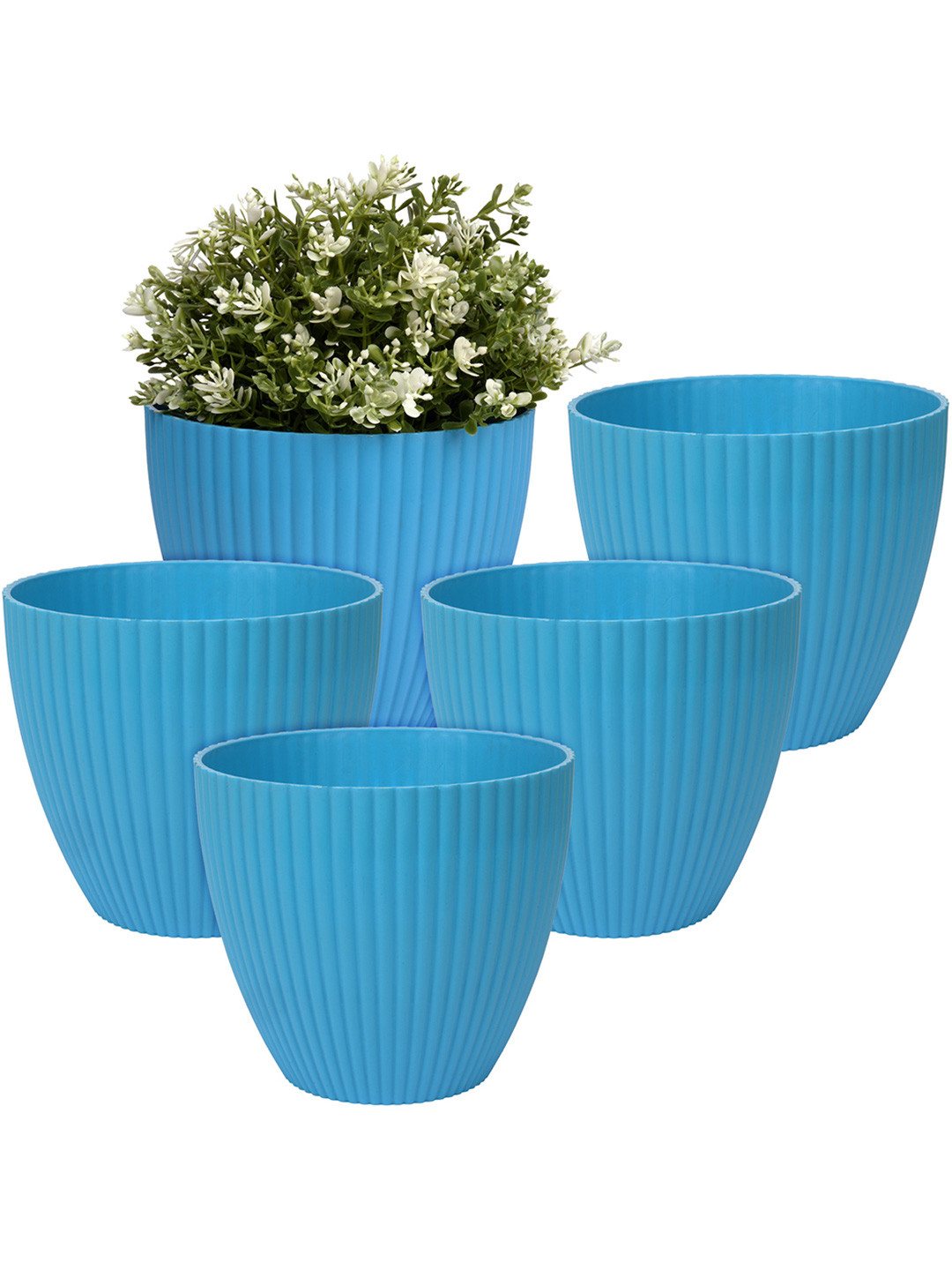 Kuber Industries Blue 6 Inch 5 Pcs Non-Hanging Artificial Flower Planter Pots for Indoor
