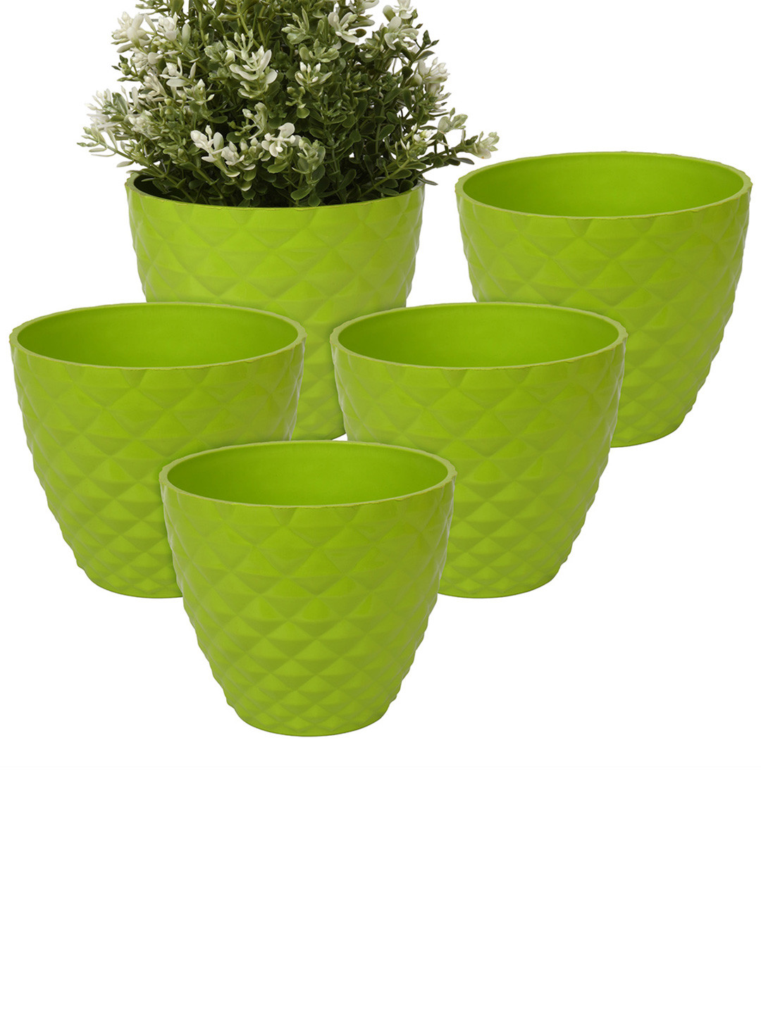 Kuber Industries Green 5 Pcs Diamond Pattern Flower Pot