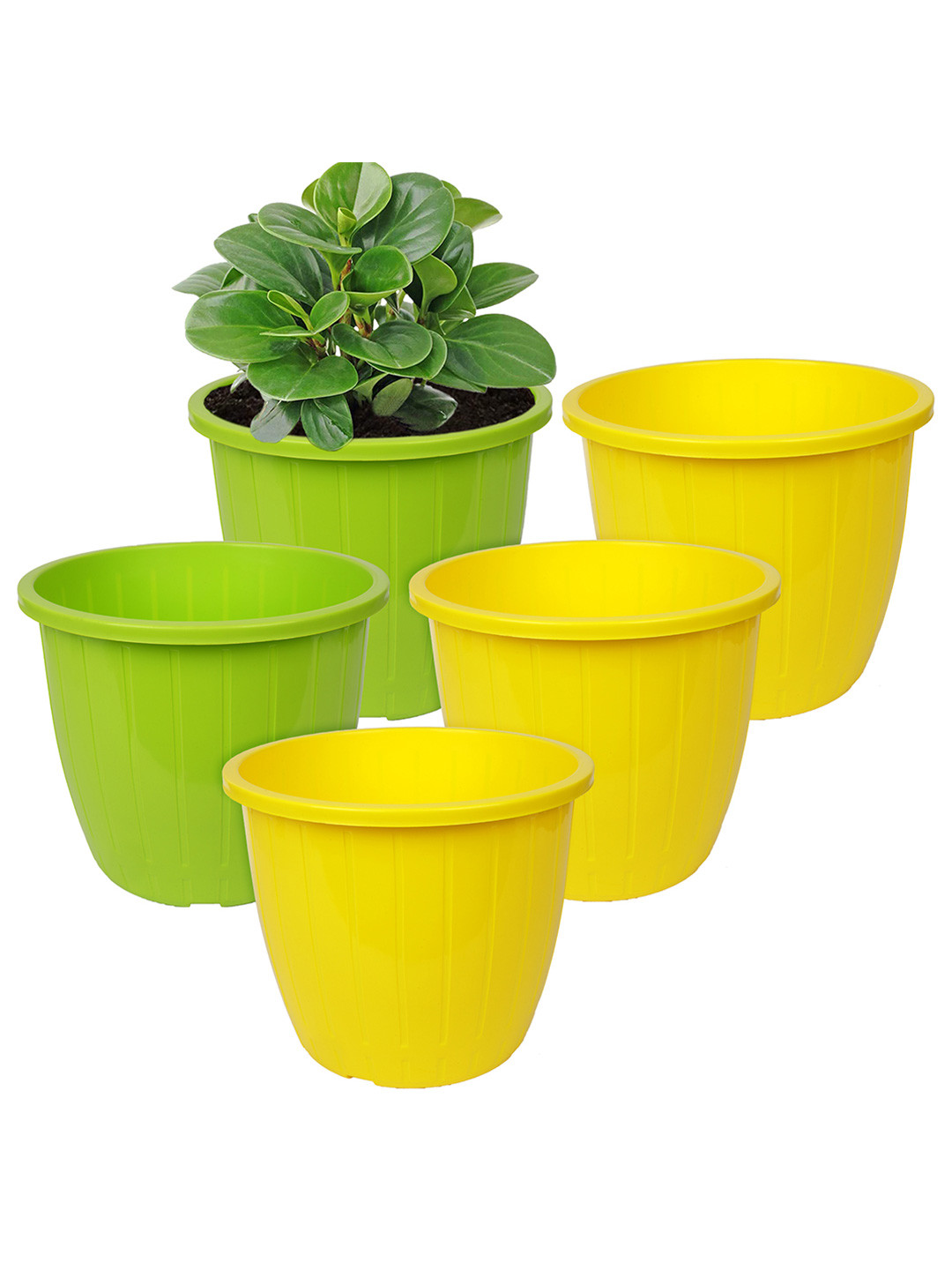 Kuber Industries Set Of 5 Multicolour Solid Flower Pot