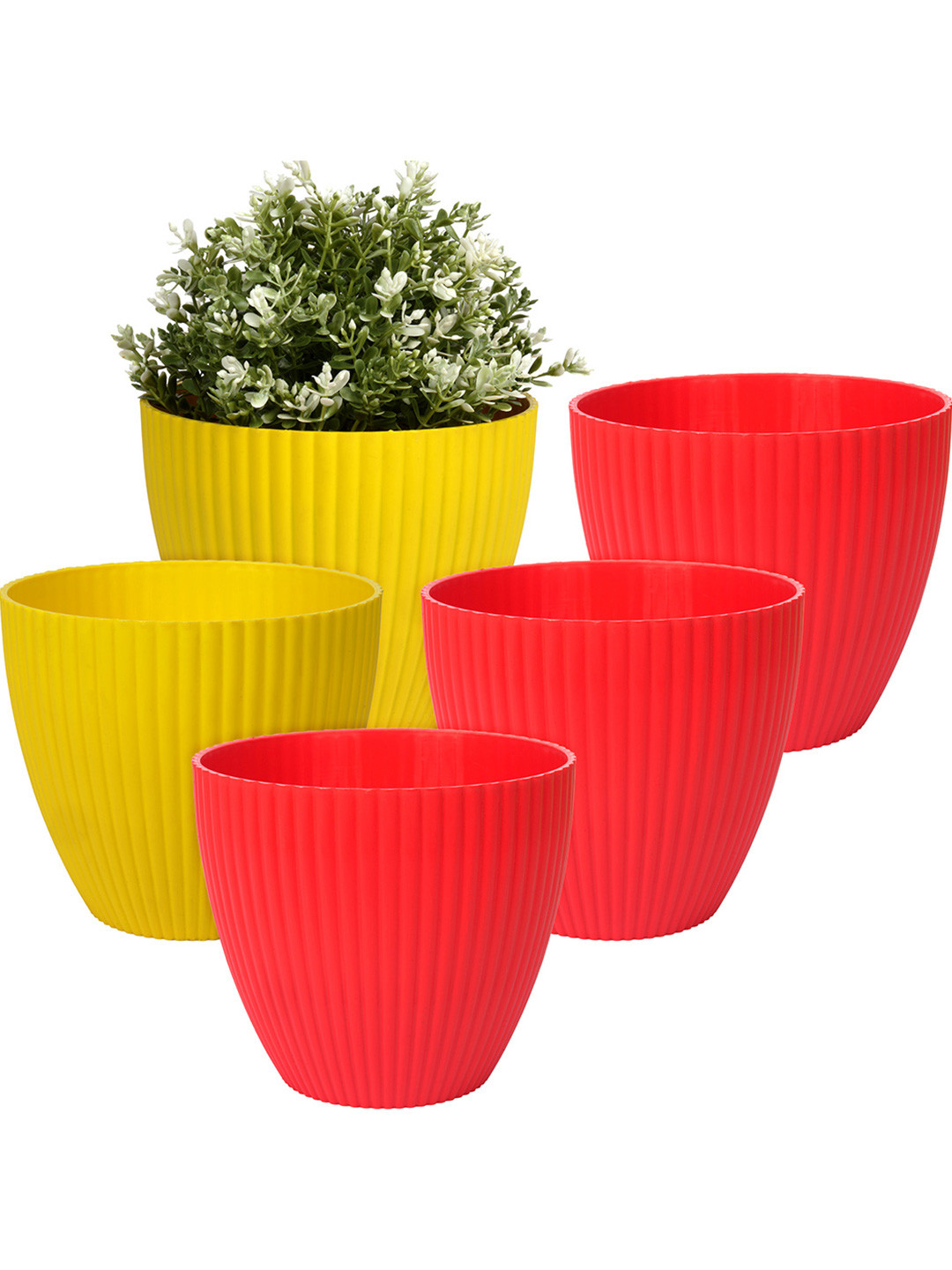 Kuber Industries Set Of 5 Red & Yellow Mega Flower Pot