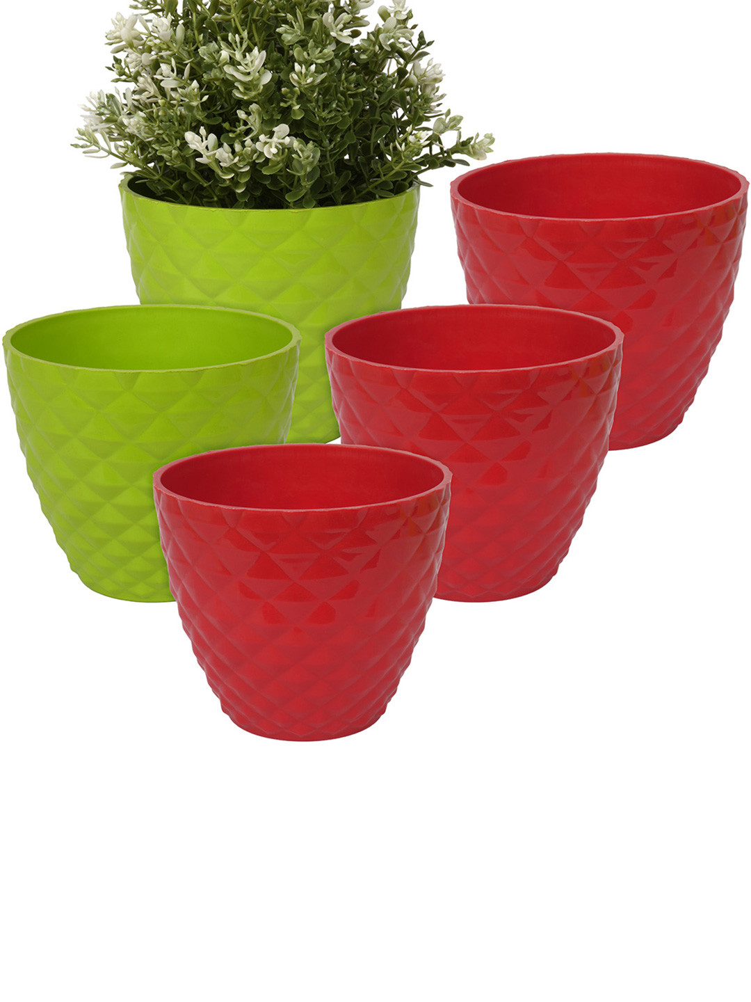 Kuber Industries Set Of 5 Multicolour Diamond Pattern Flower Pot