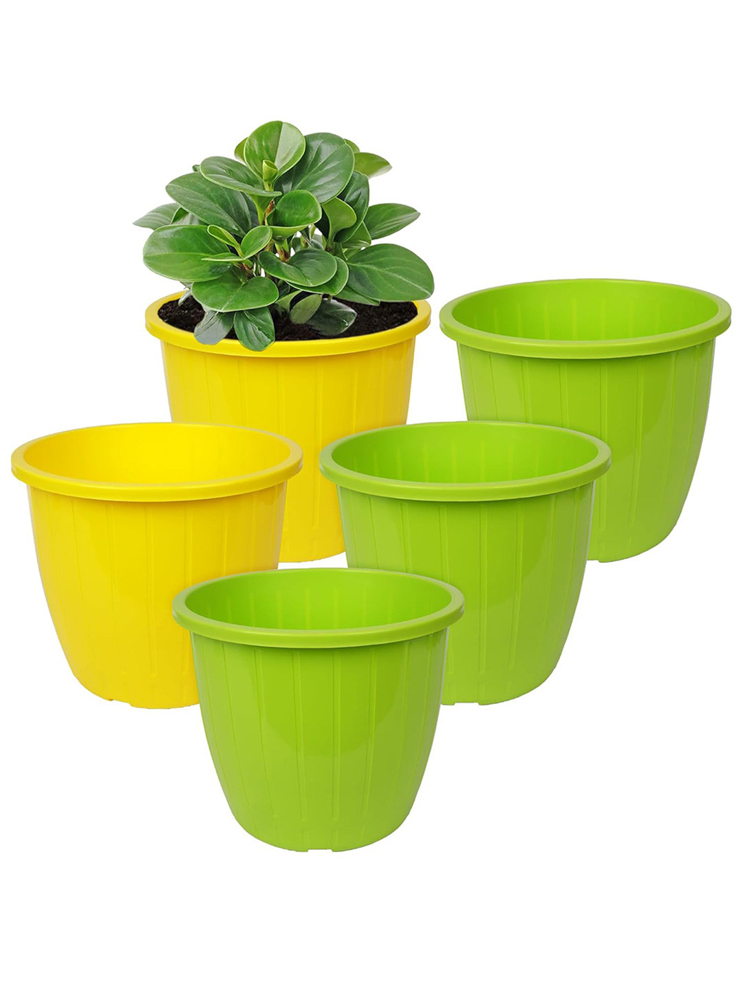 Kuber Industries Green 5 Pcs Non-Hanging Artificial Flower Pots