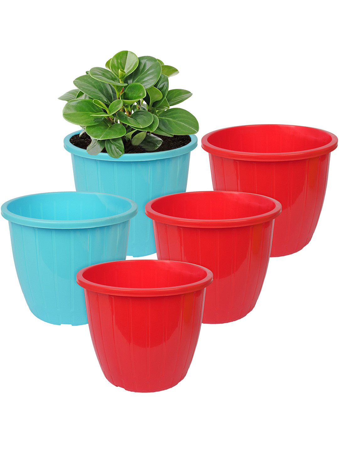 Kuber Industries Set Of 5 Multicolour Solid Flower Pot