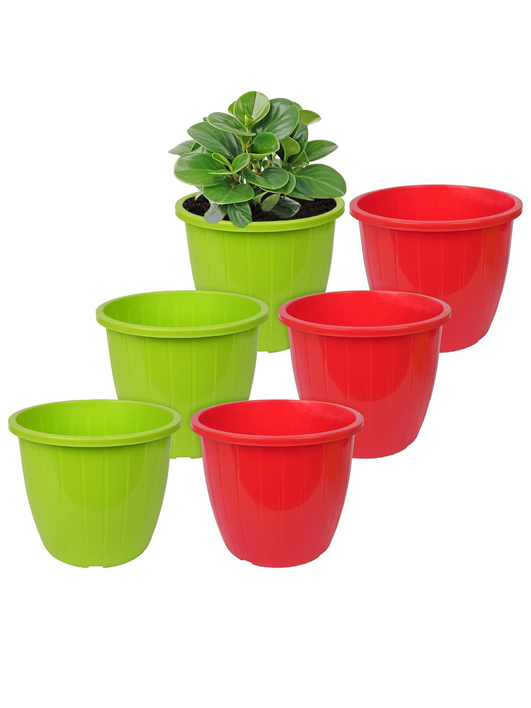 Kuber Industries Green 6 Pcs Non-Hanging Artificial Flower Pots