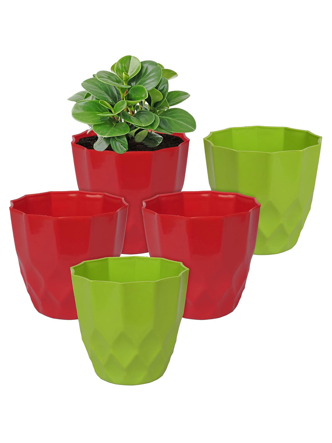 Kuber Industries Green 5 Pcs Non-Hanging Artificial Flower Pots