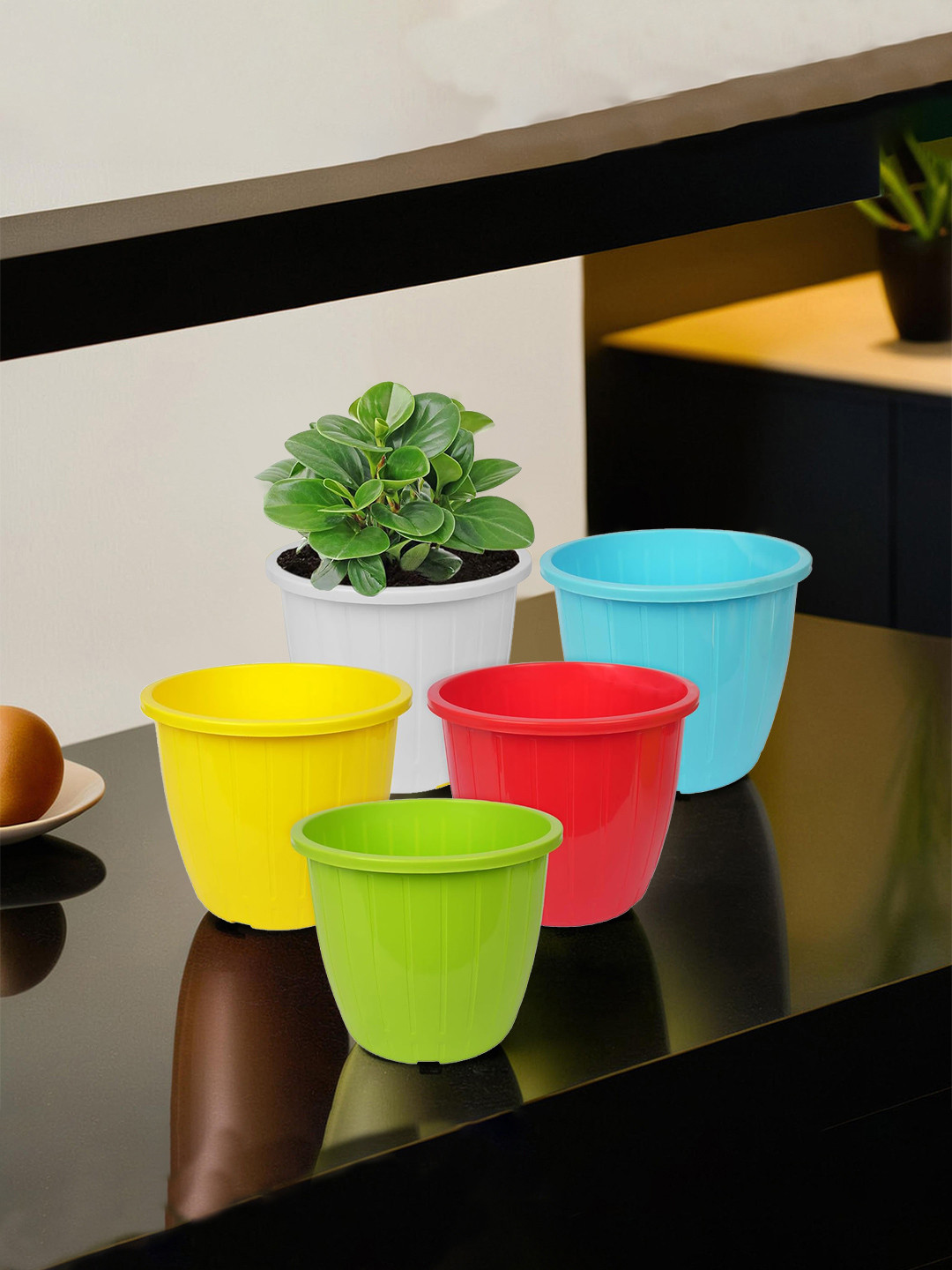 Kuber Industries Set Of 5 Multicolour Solid Flower Pot