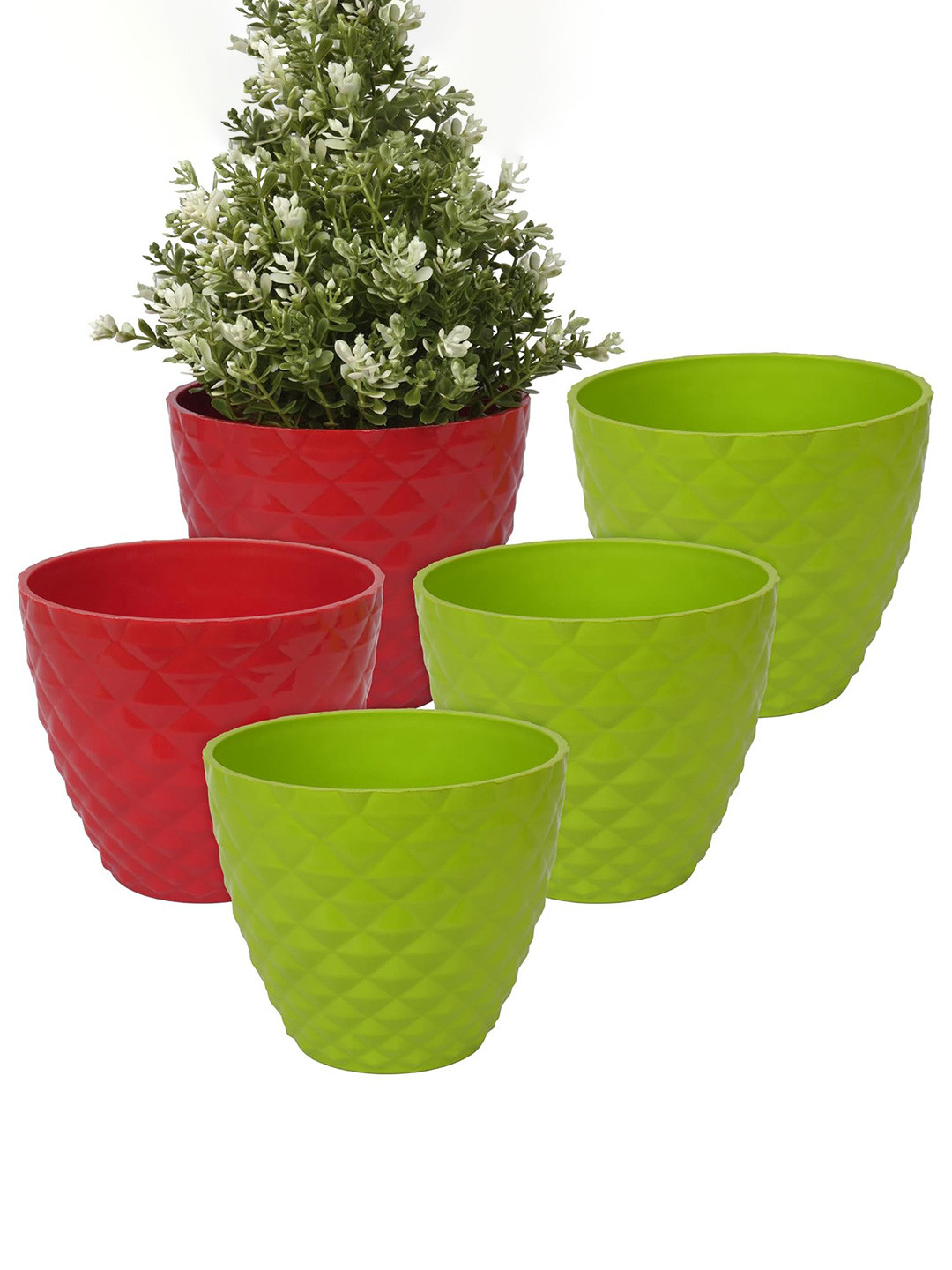Kuber Industries Set Of 5 Multicolour Diamond Pattern Flower Pot