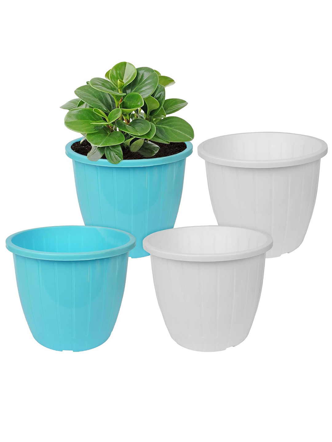 Kuber Industries White 4 Pcs Non-Hanging Artificial Flower Pots
