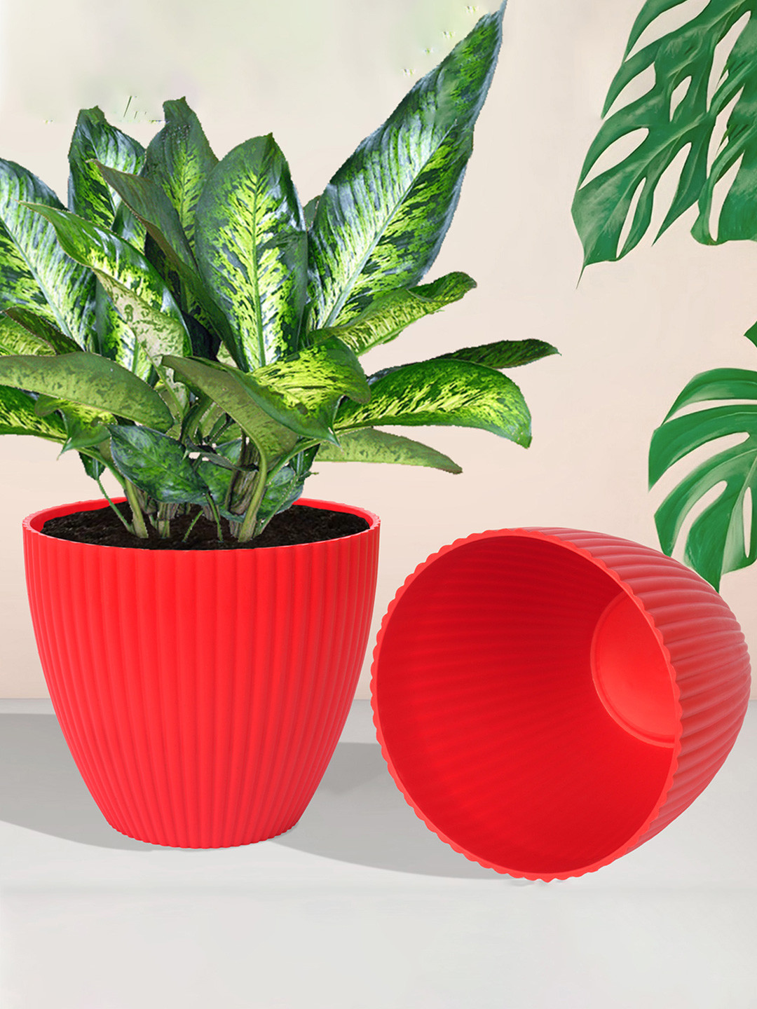 Kuber Industries Red 5 Pcs Mega Flower Planters