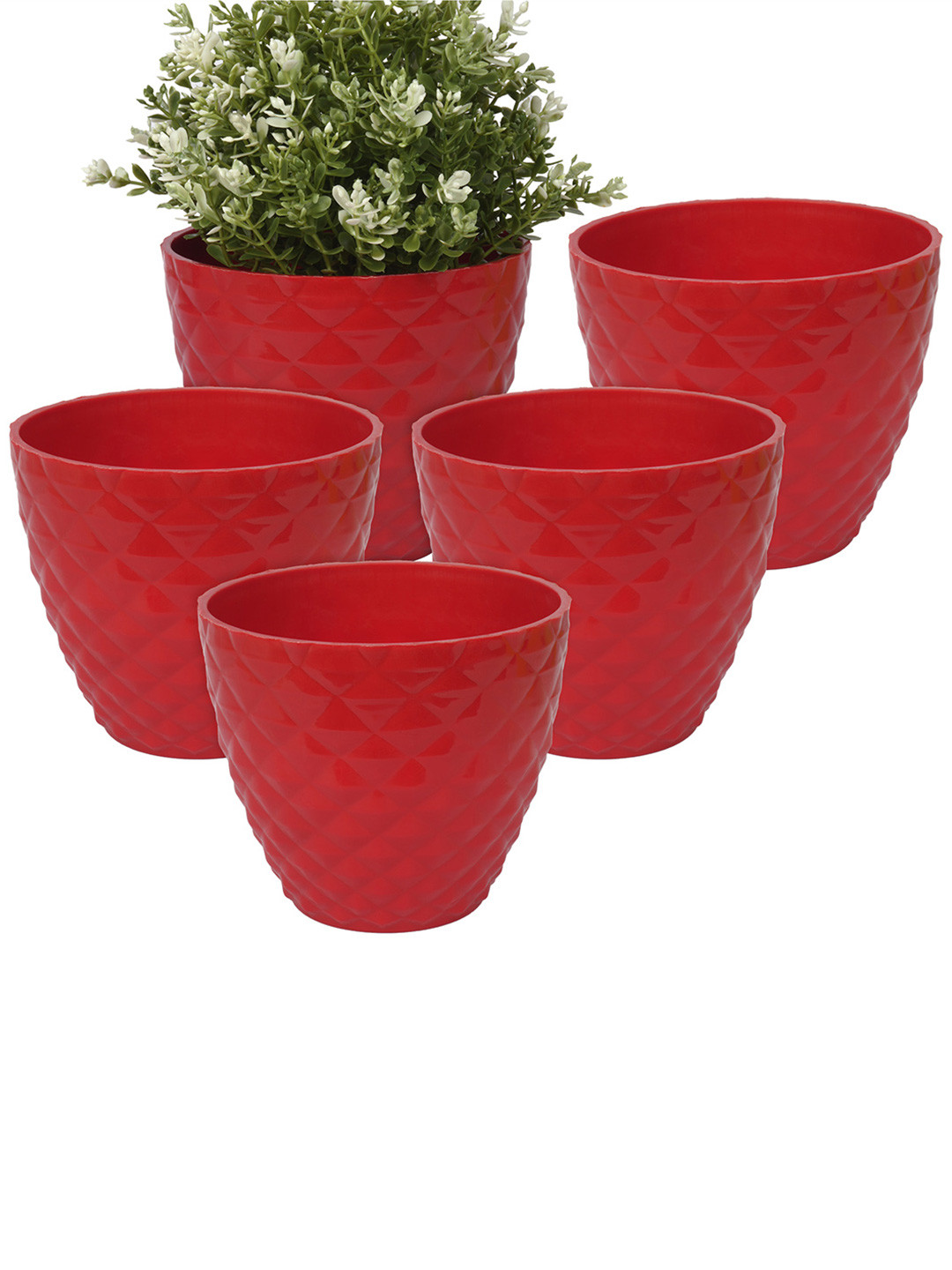 Kuber Industries Red 6 Pcs Diamond Pattern Flower Planters