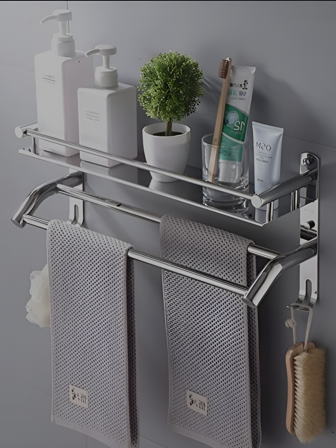 Well Set Steel Toned Stainless Steel Bathroom Caddy