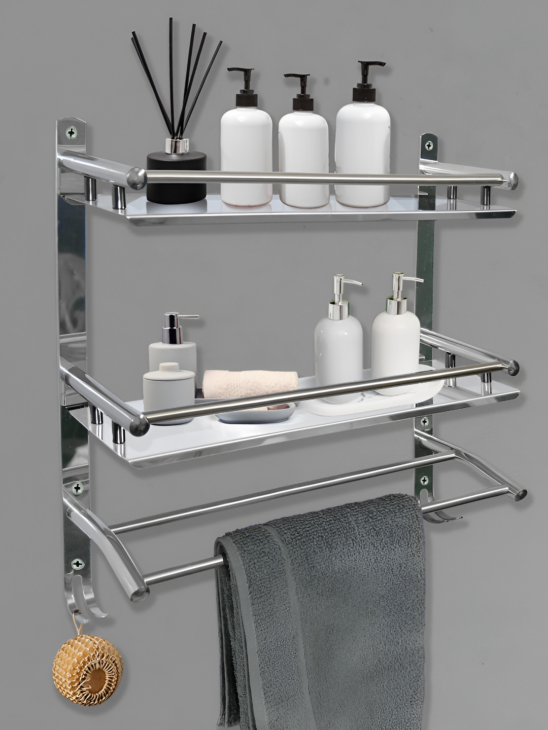 Well Set Steel Toned Stainless Steel Bathroom Caddy