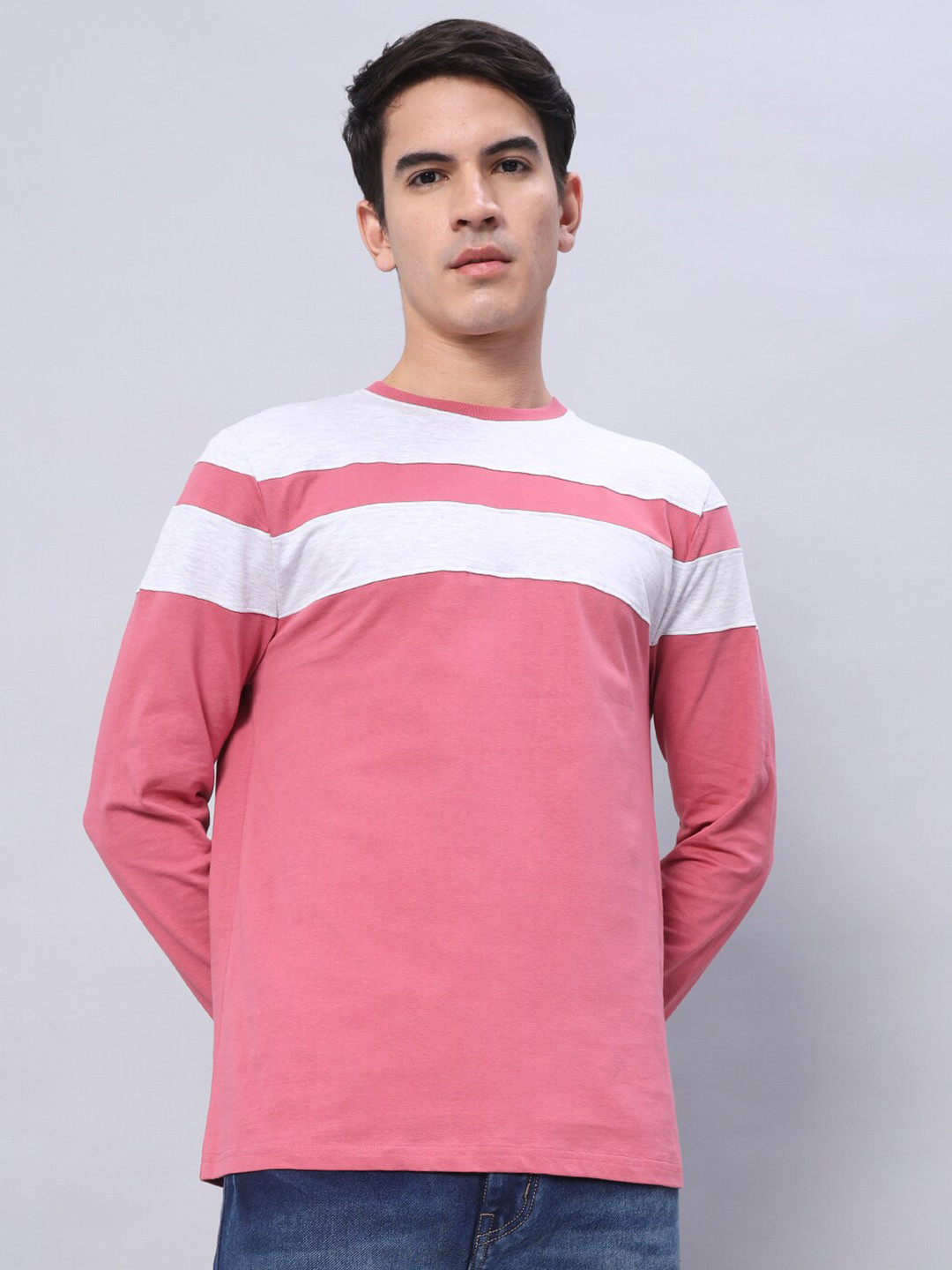 The Dry State Rose & White Colourblocked Cotton T-shirt